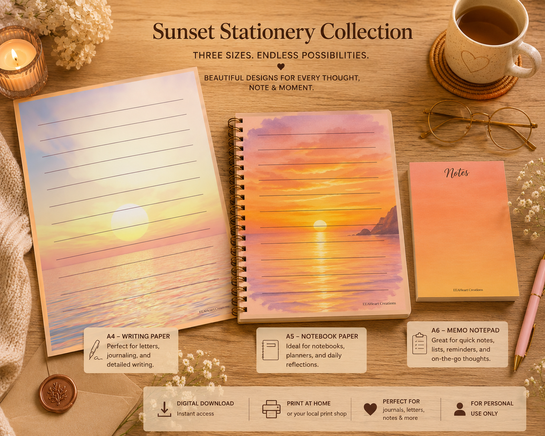 Sunset Printable Journal Pages | Digital Download Writing Paper, Notebook & Memo Pad