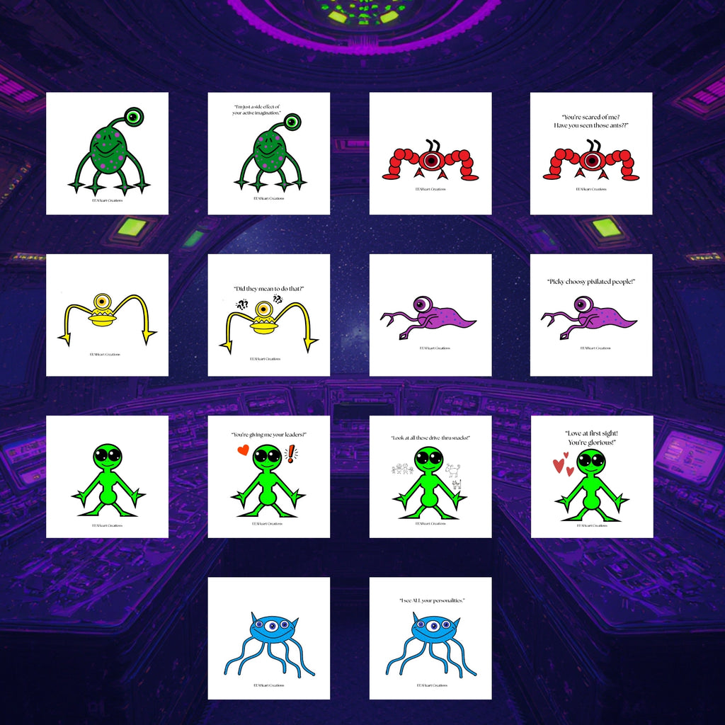 Original Design Alien Stickers Digital Download Cute Sci-Fi Sticker Bundle
