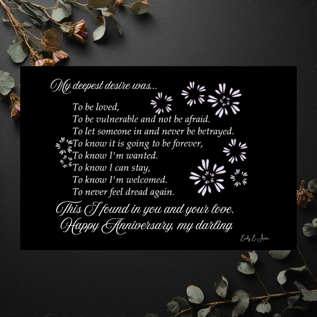 My Deepest Desire Anniversary Card Digital Download | Black Floral Design