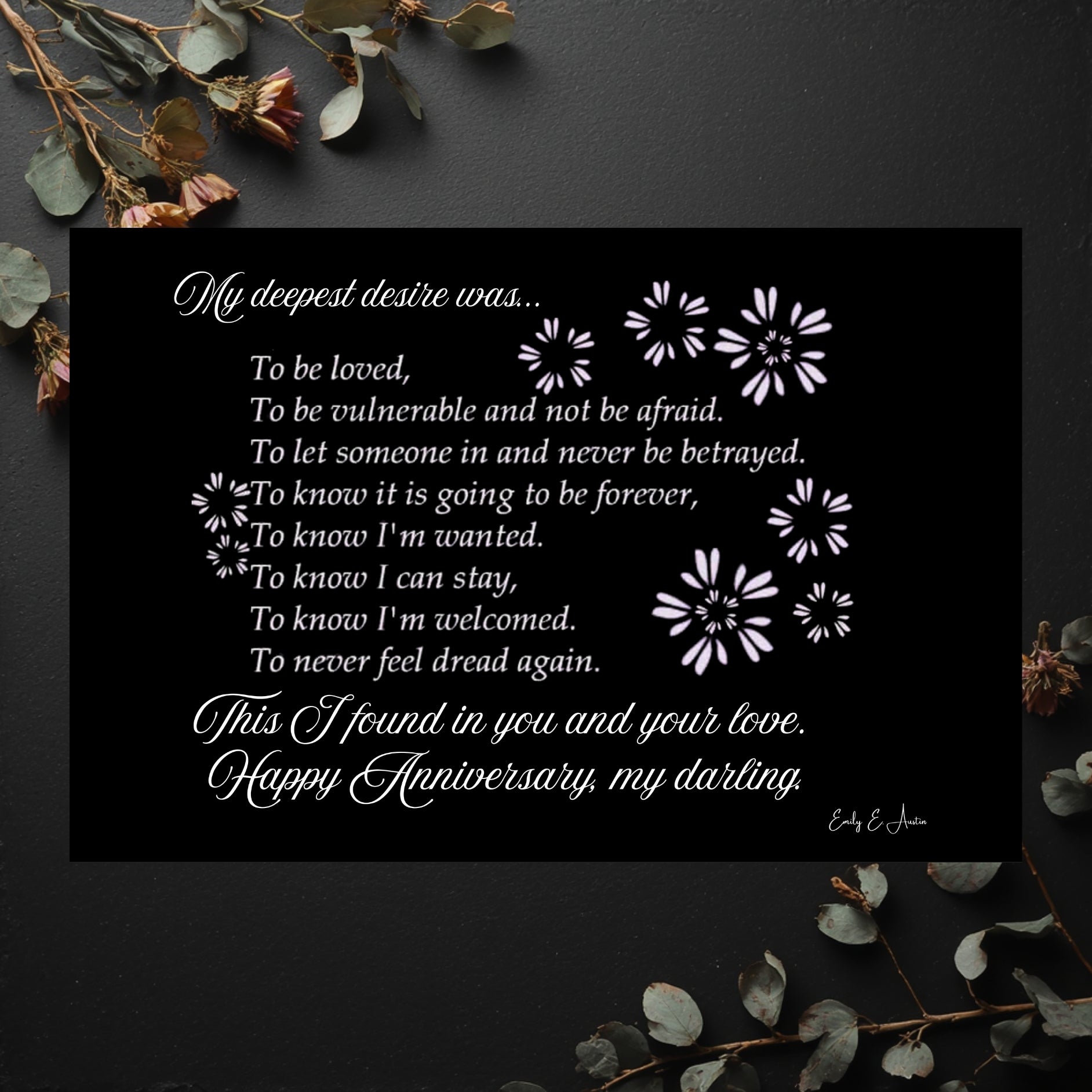 My Deepest Desire Anniversary Card Digital Download | Black Floral Design