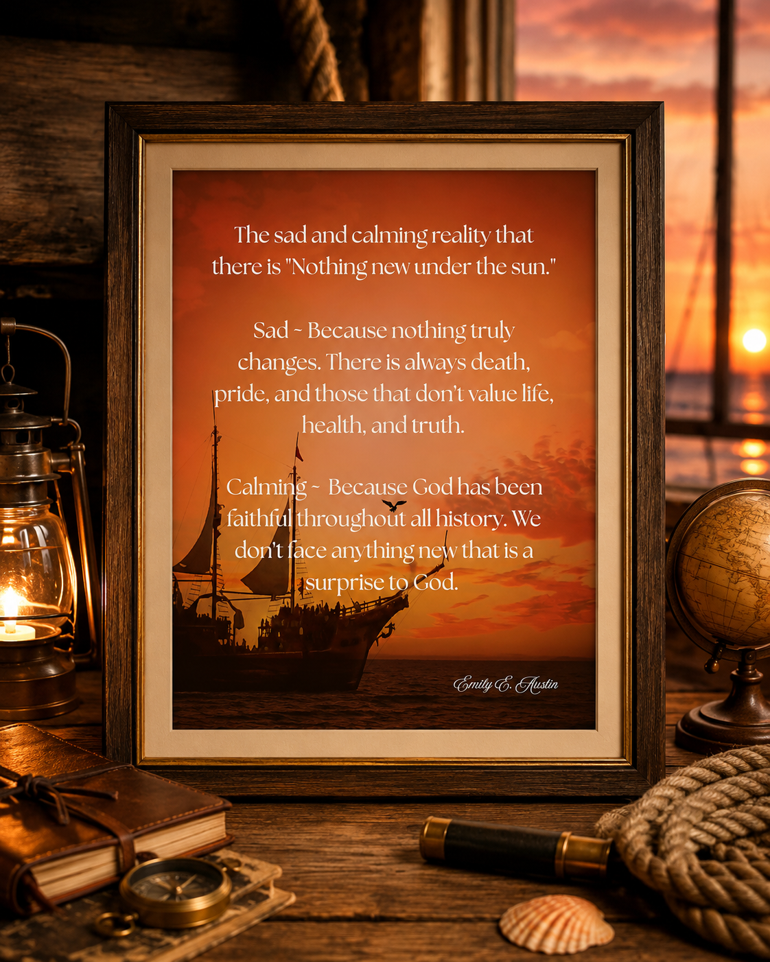 Nothing New Under the Sun Wall Art | Sunset Ship Decor | Faith-Based Digital Download