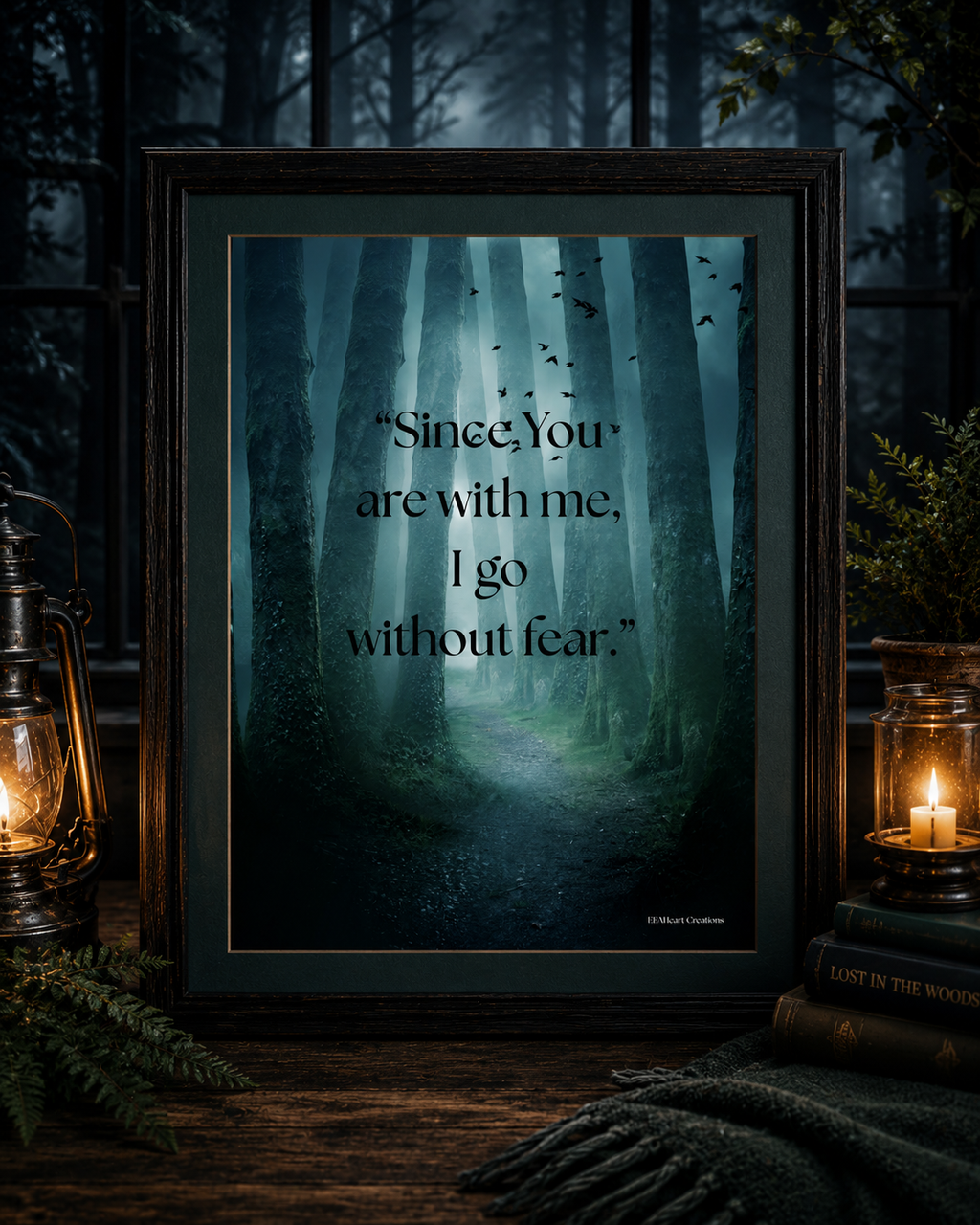 Inspirational Quote, Wall Art, Since You Are With Me, dark forest design, printable poster
