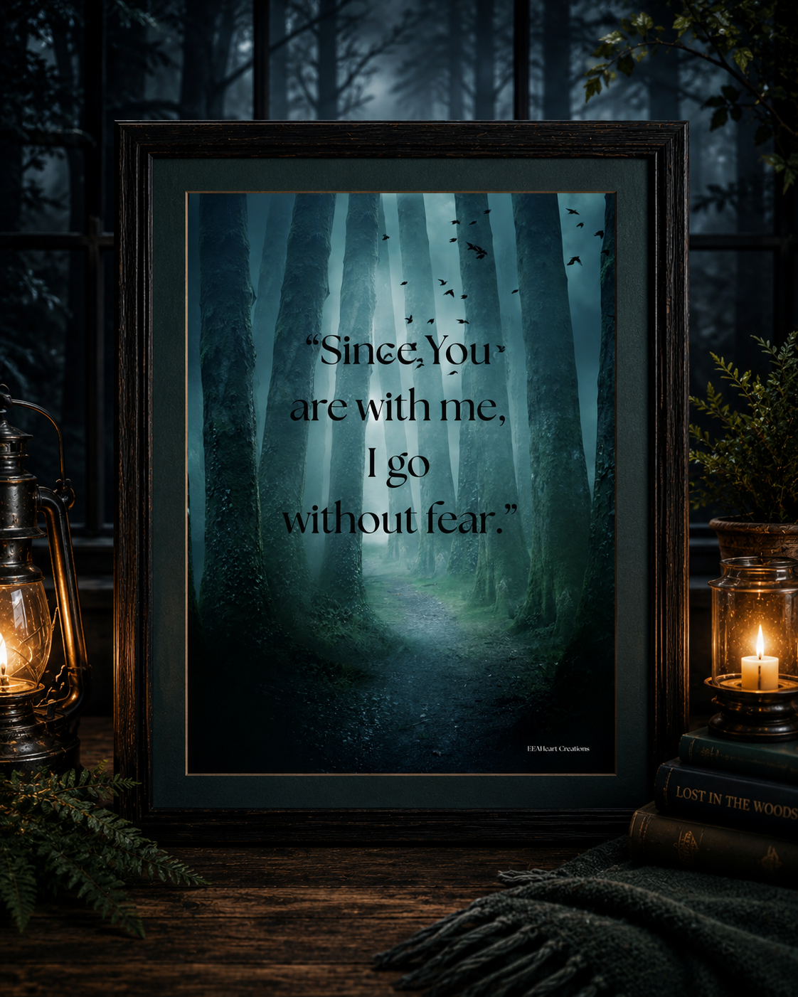 Inspirational Quote, Wall Art, Since You Are With Me, dark forest design, printable poster