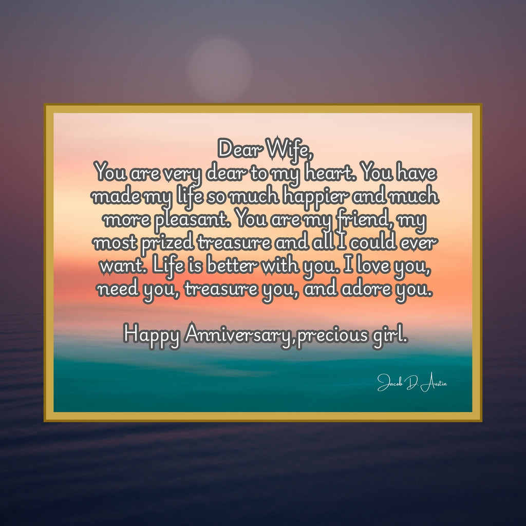 Anniversary Card Digital Download Pastel Sunset Design for Wife