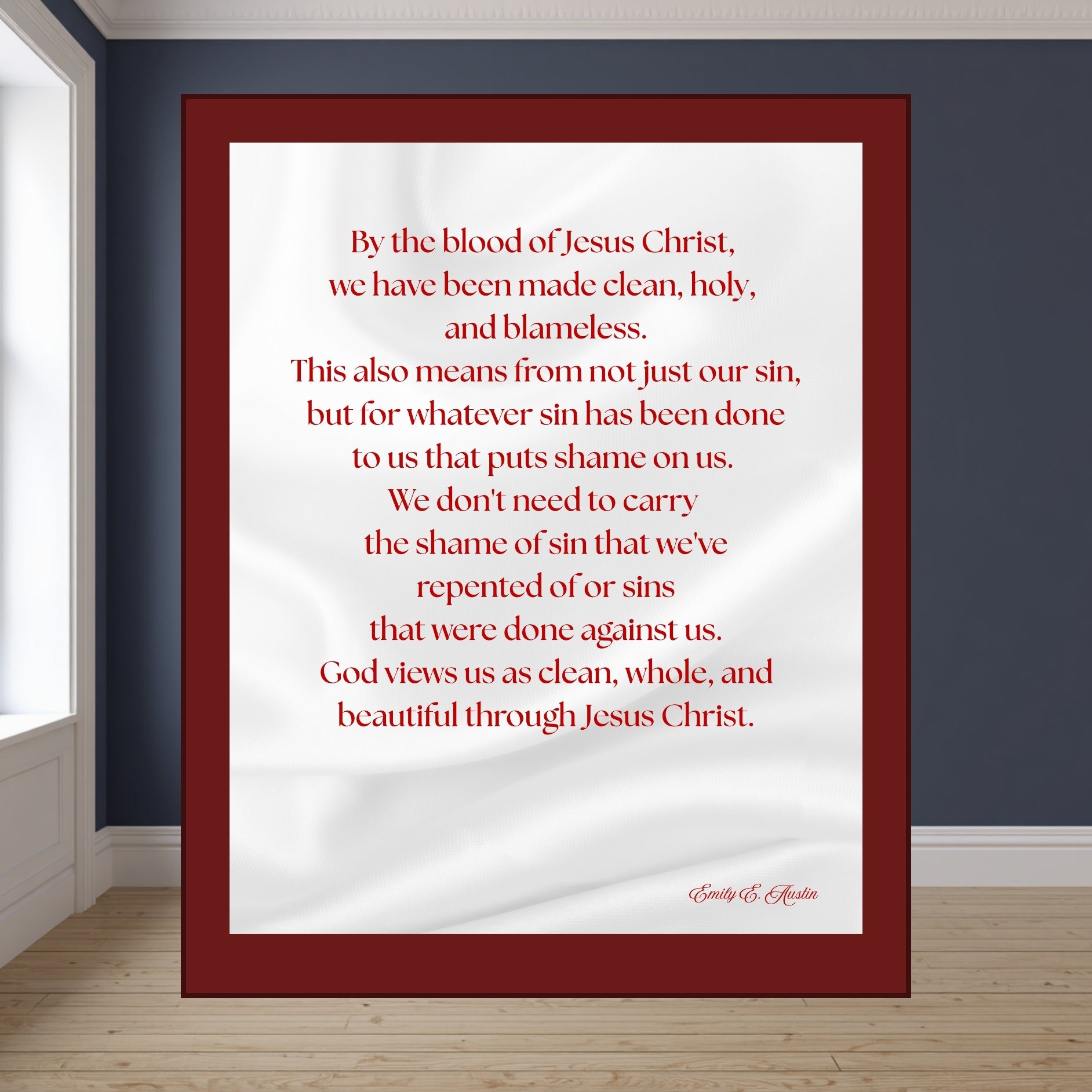 Mindful meditation quote, digital download, God Views Us, white satin design, wall art