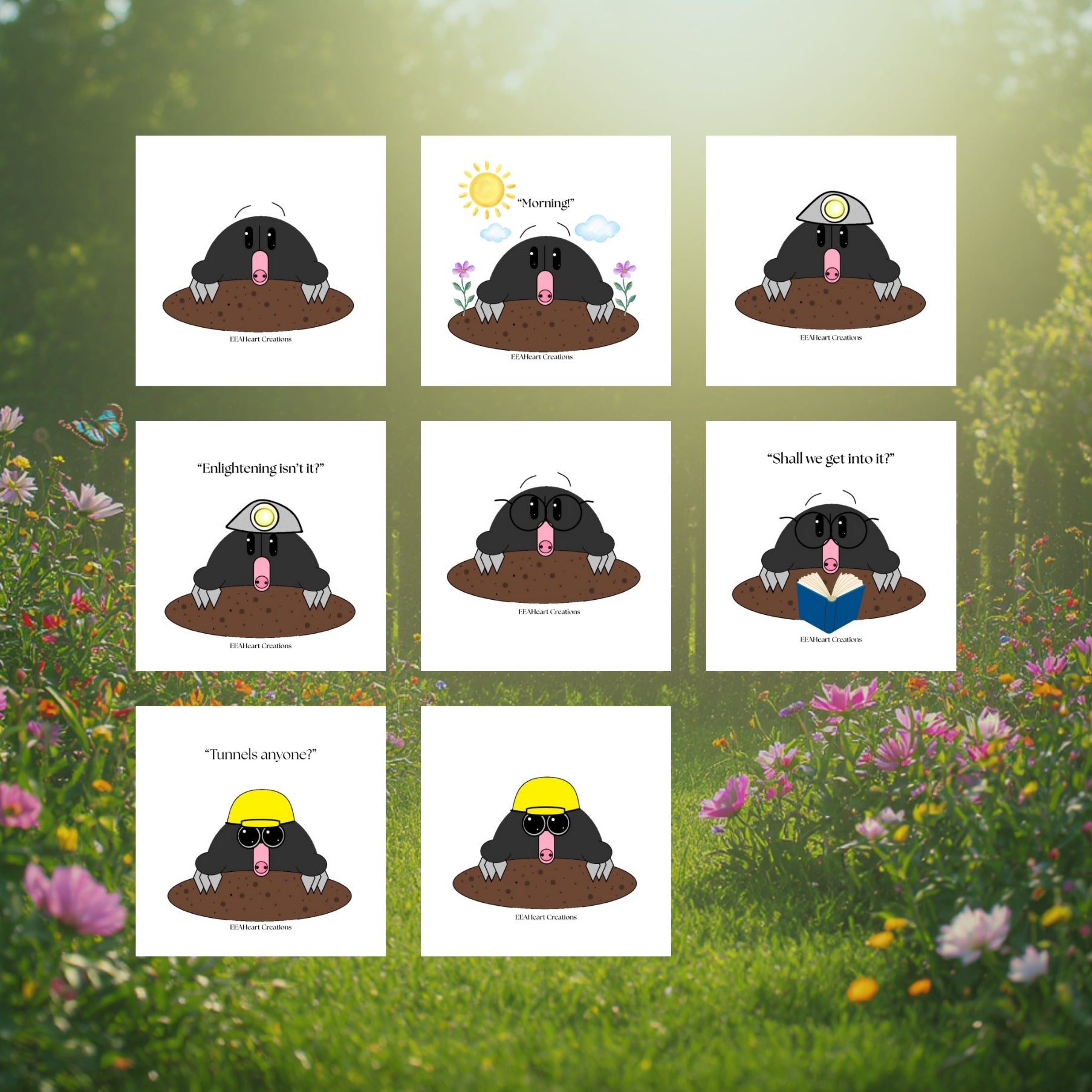 Cute Mole Stickers Digital Download Funny Garden Animal Sticker Bundle