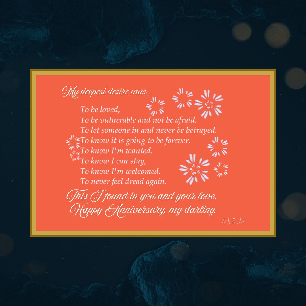 Anniversary Card Digital Download Orange Floral Script Design