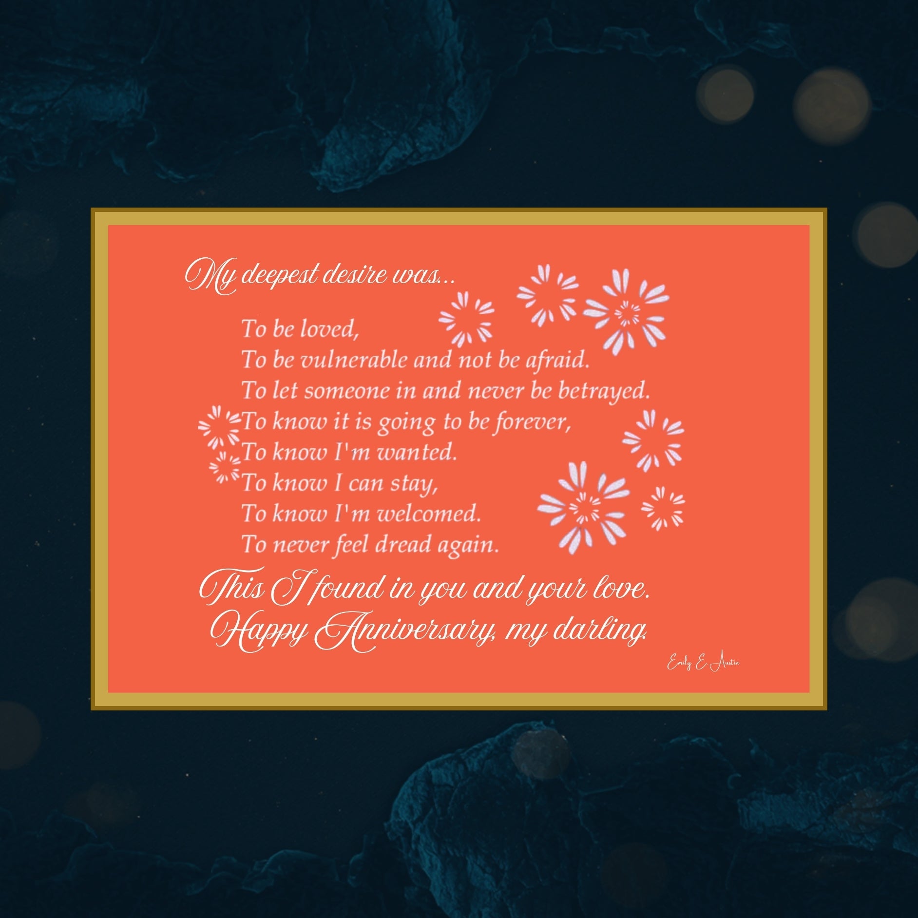Anniversary Card Digital Download Orange Floral Script Design