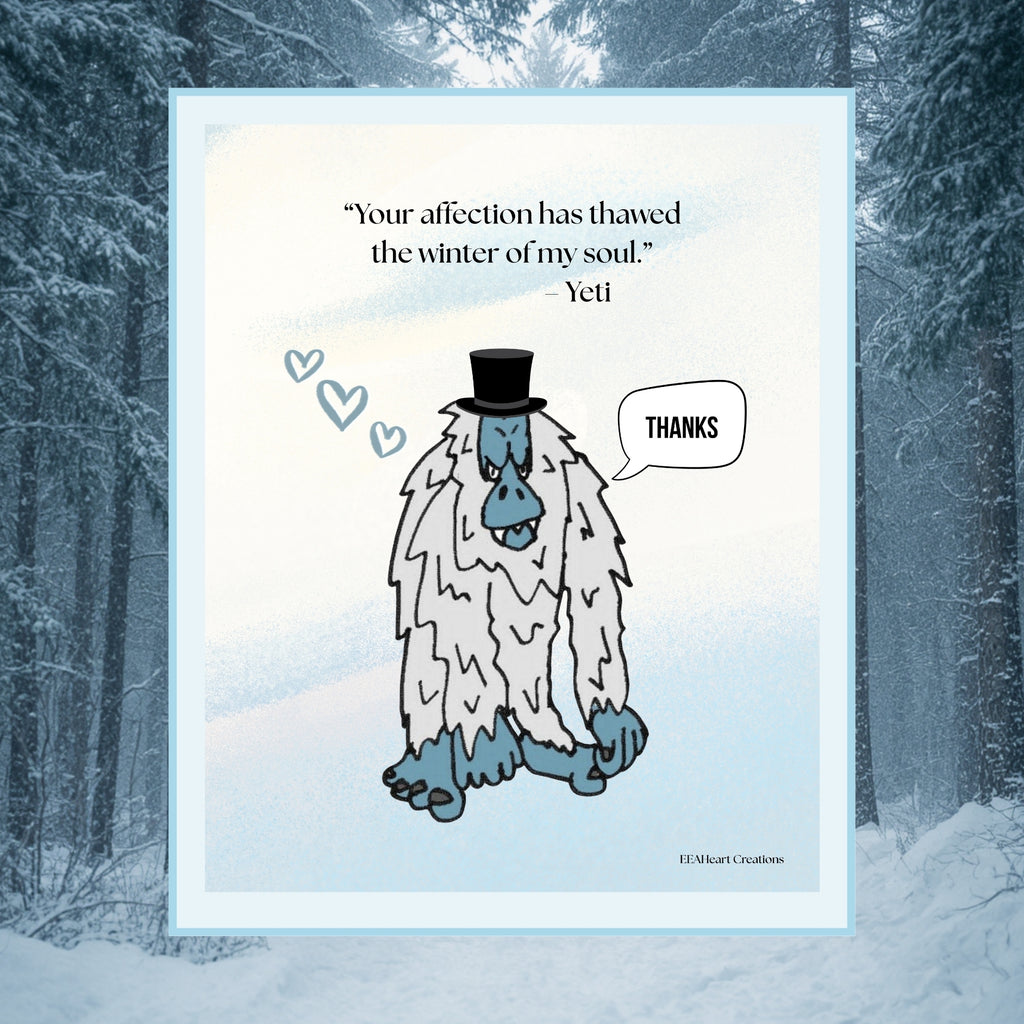 Yeti in a Top Hat Love Poster Digital Download Cryptid Romance