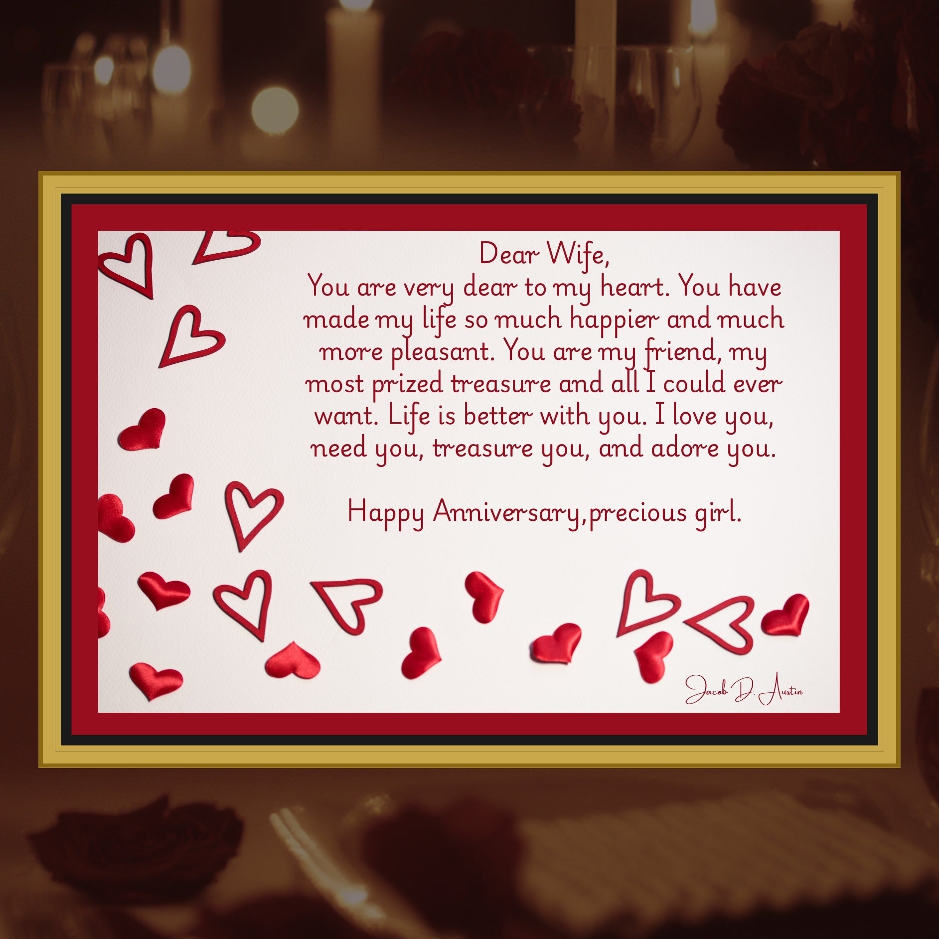 Hearts Design Anniversary Card Digital Download Romantic Wife Love Letter Printable