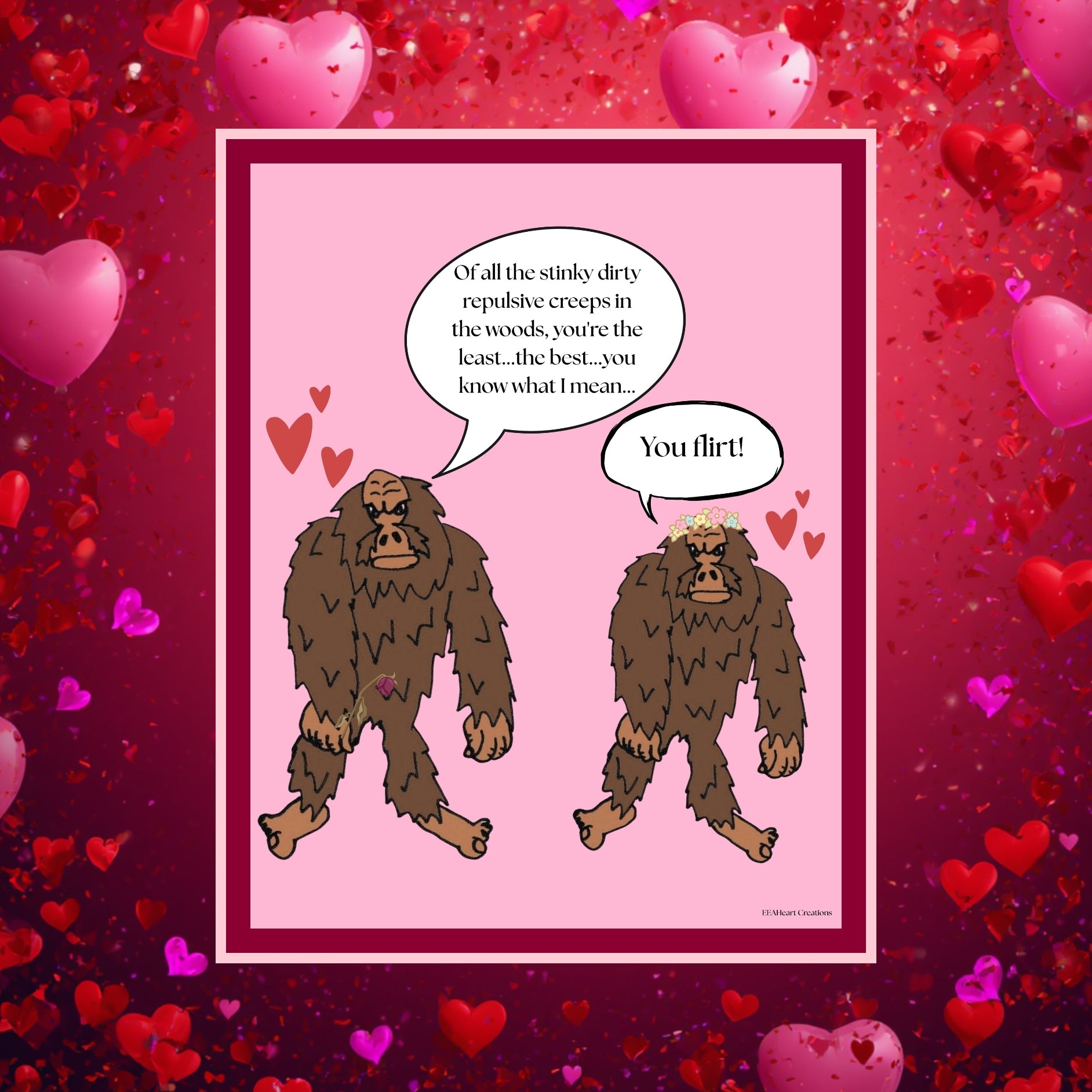 Bigfoots in Love Romantic Cryptids Digital Download Funny Valentine Printable