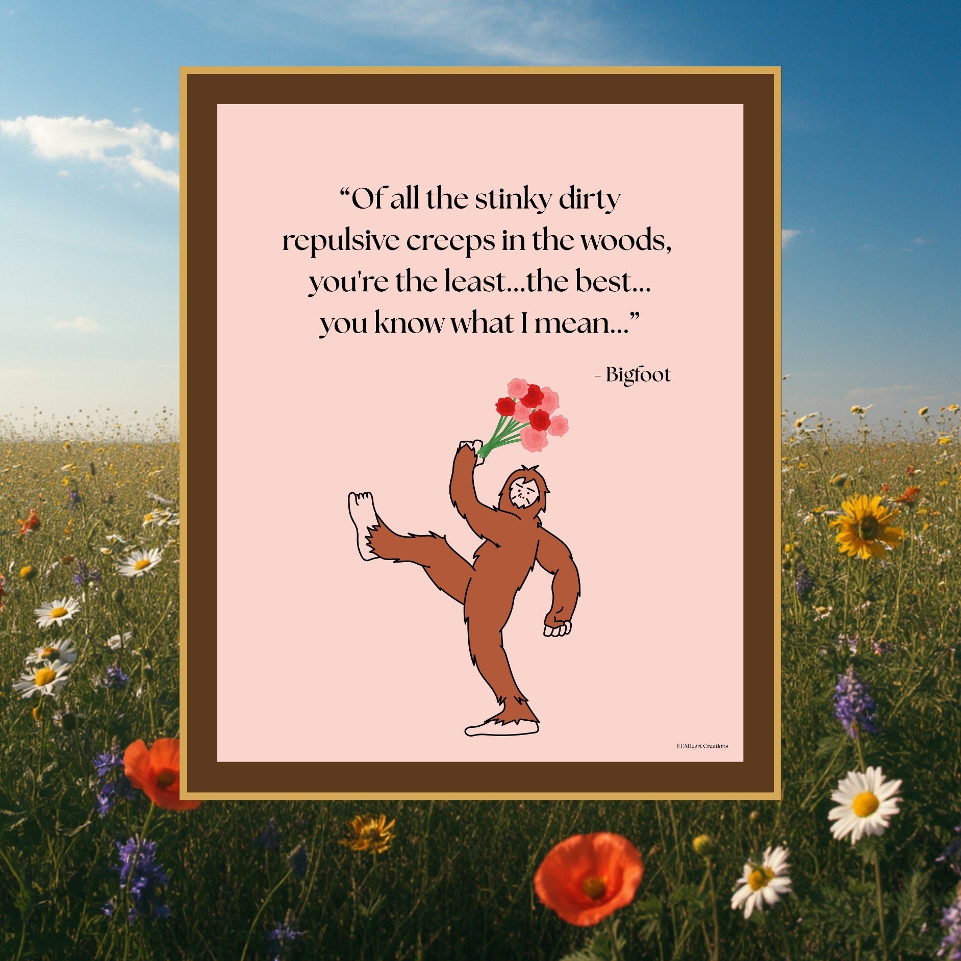 Bigfoot with Bouquet Digital Download Cryptid Romance Poster