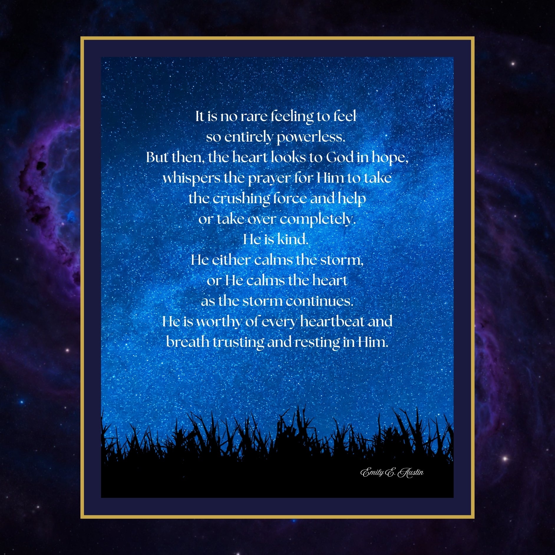Calm the Storm wall art, night sky design, spiritual quote, digital download poster