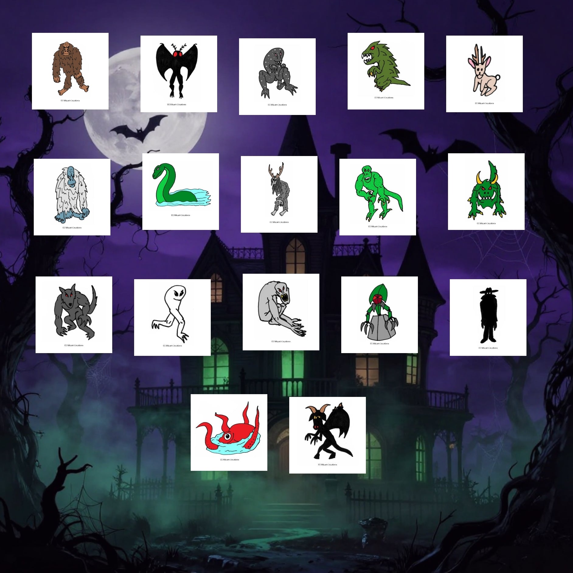 Cryptid Halloween Stickers Digital Download Cryptozoology Printable Sticker Set