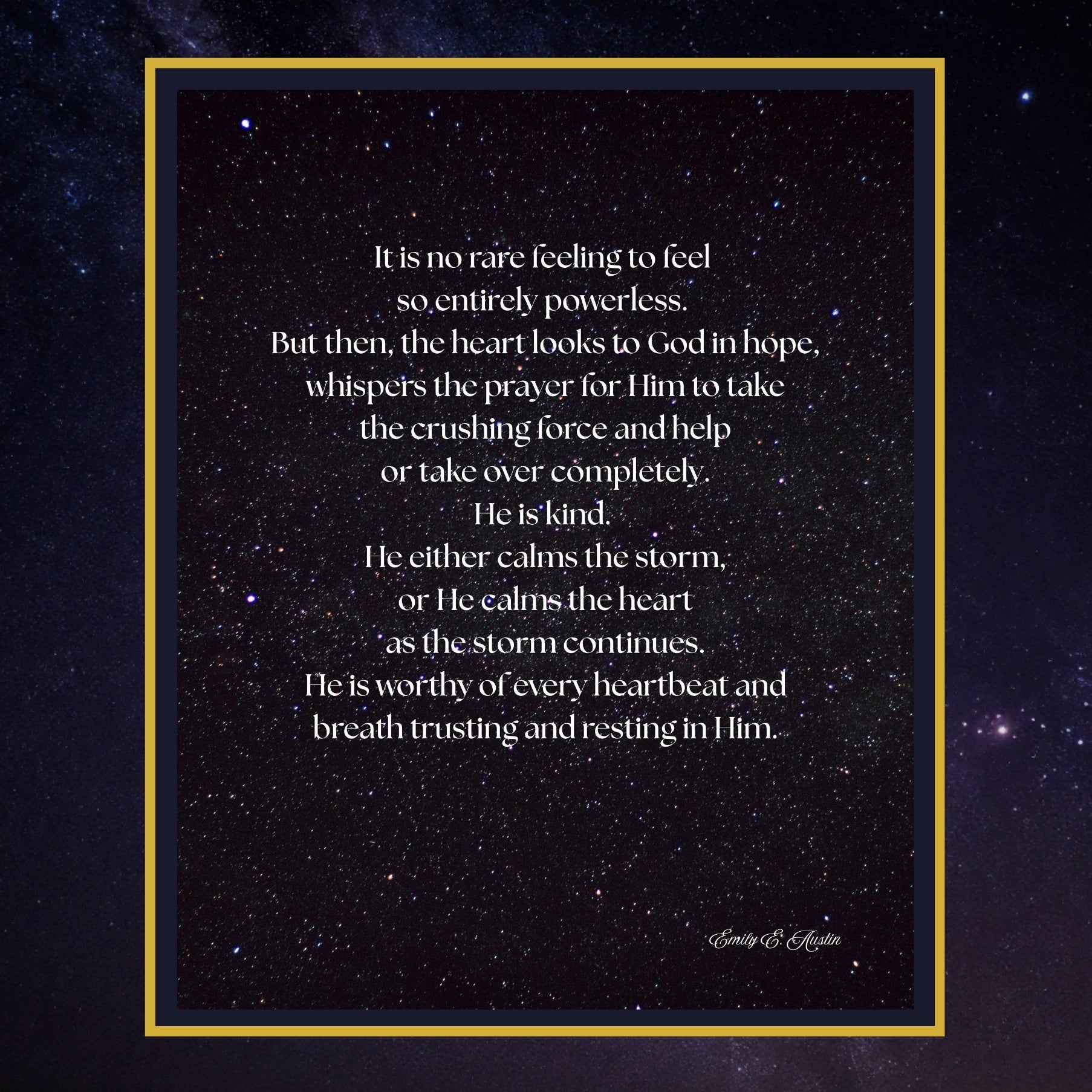 Calm the Storm wall art, dark sky with stars design, spiritual quote, digital download poster