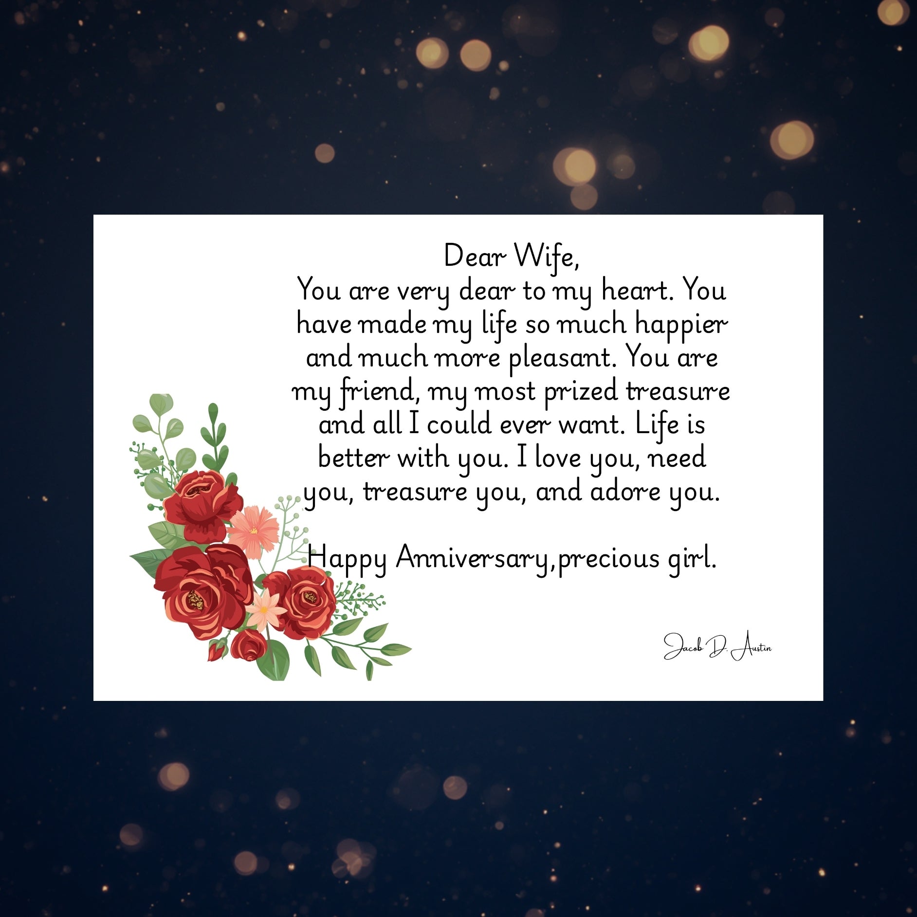 Dear Wife Anniversary Card Digital Download | White Floral Design