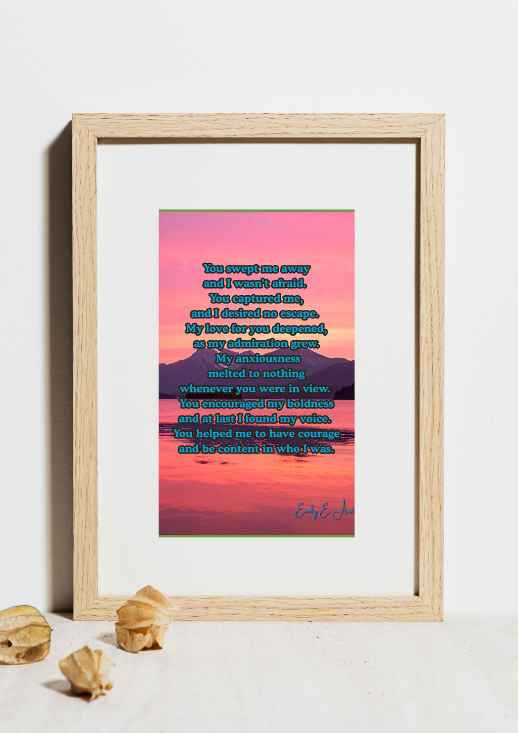 Love Poem Wall Art - "You Swept me Away" - Sunset Design - Printable Poster