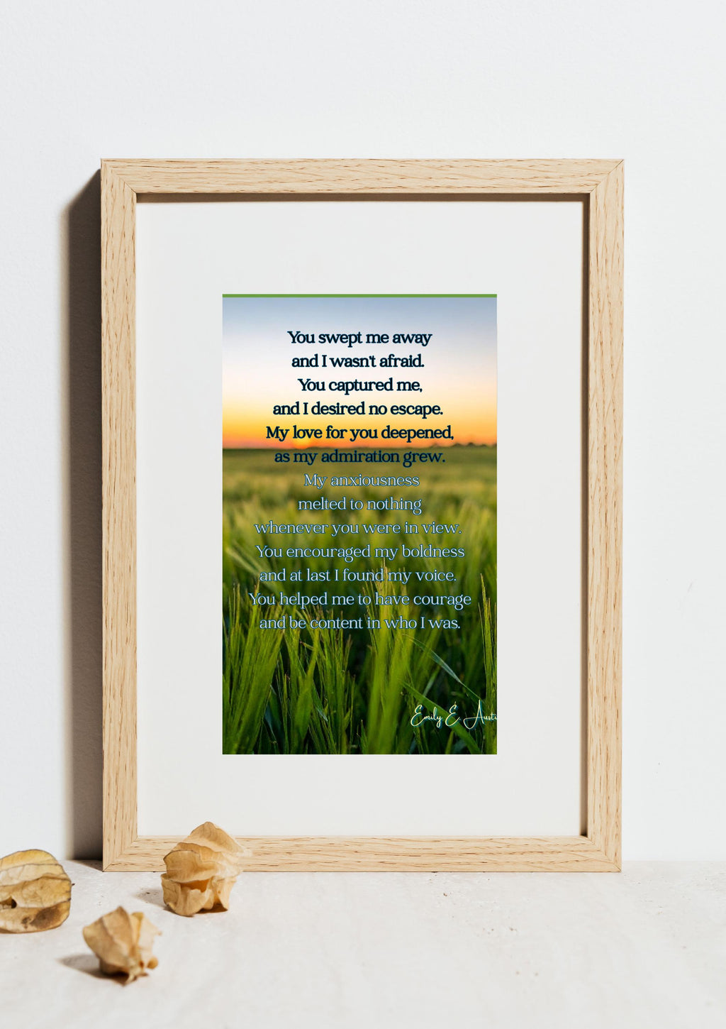 Romantic Love Poem Wall Art – "You Swept Me Away" Grass Field Design (Digital Download)