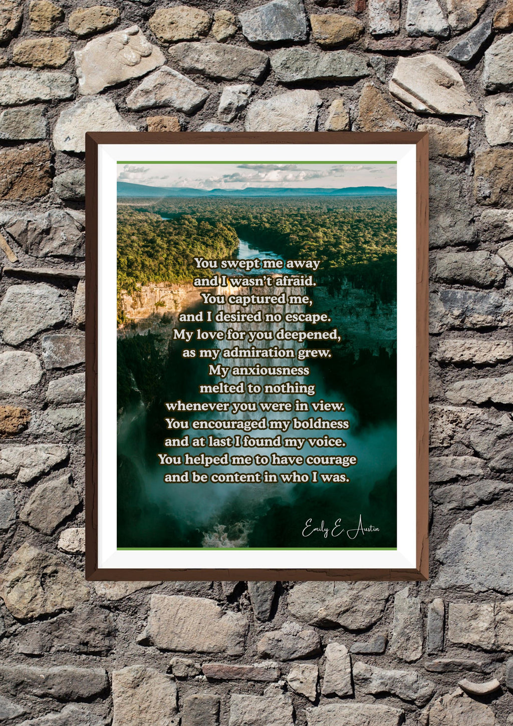 Romantic Decor Love Poem "You Swept me Away" - Waterfall Design - Digital Download Poster