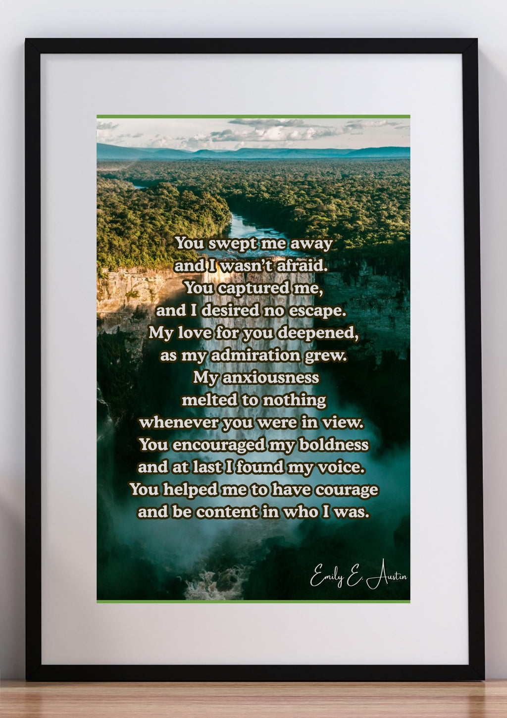 Romantic Decor Love Poem "You Swept me Away" - Waterfall Design - Digital Download Poster