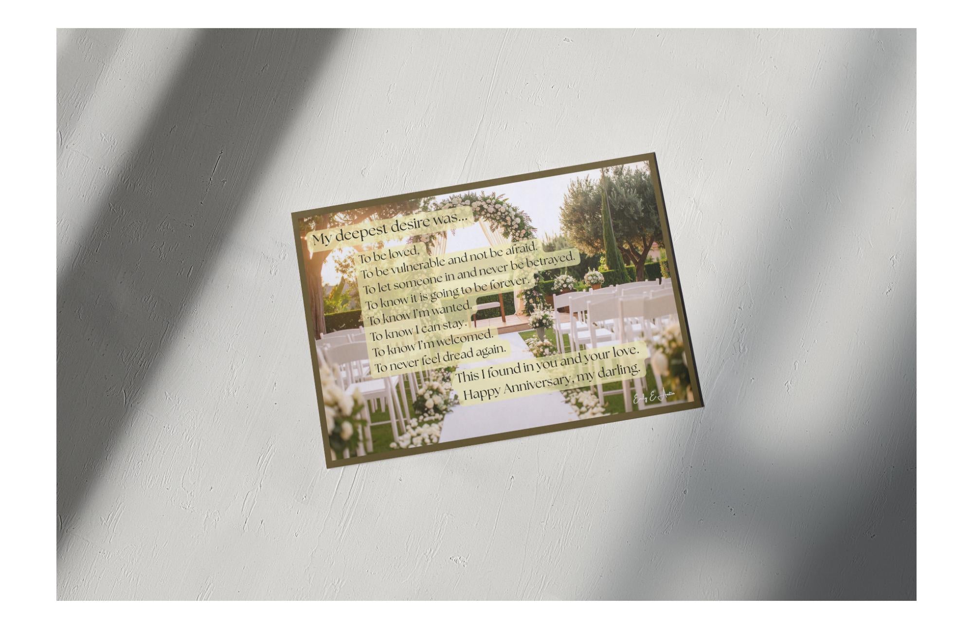Poetry Anniversary Card - "My Deepest Desire" - Wedding Sunset Design - Digital Download