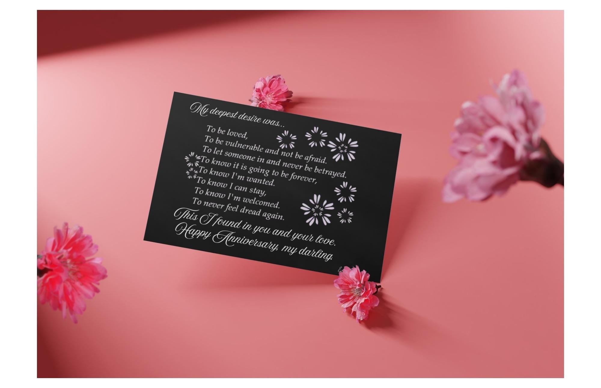 Romantic Anniversary Card - "My Deepest Desire" - Black Design - Digital/Printable Card