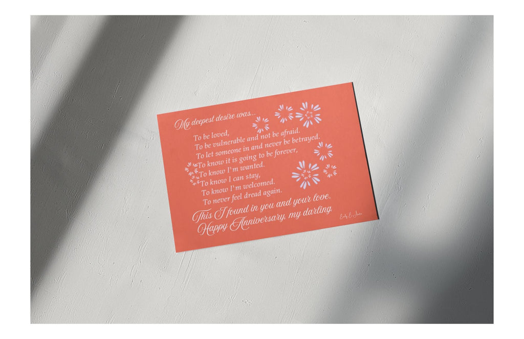 Anniversary Card for Her - "My Deepest Desire" - Orange Design - Digital/Printable Card