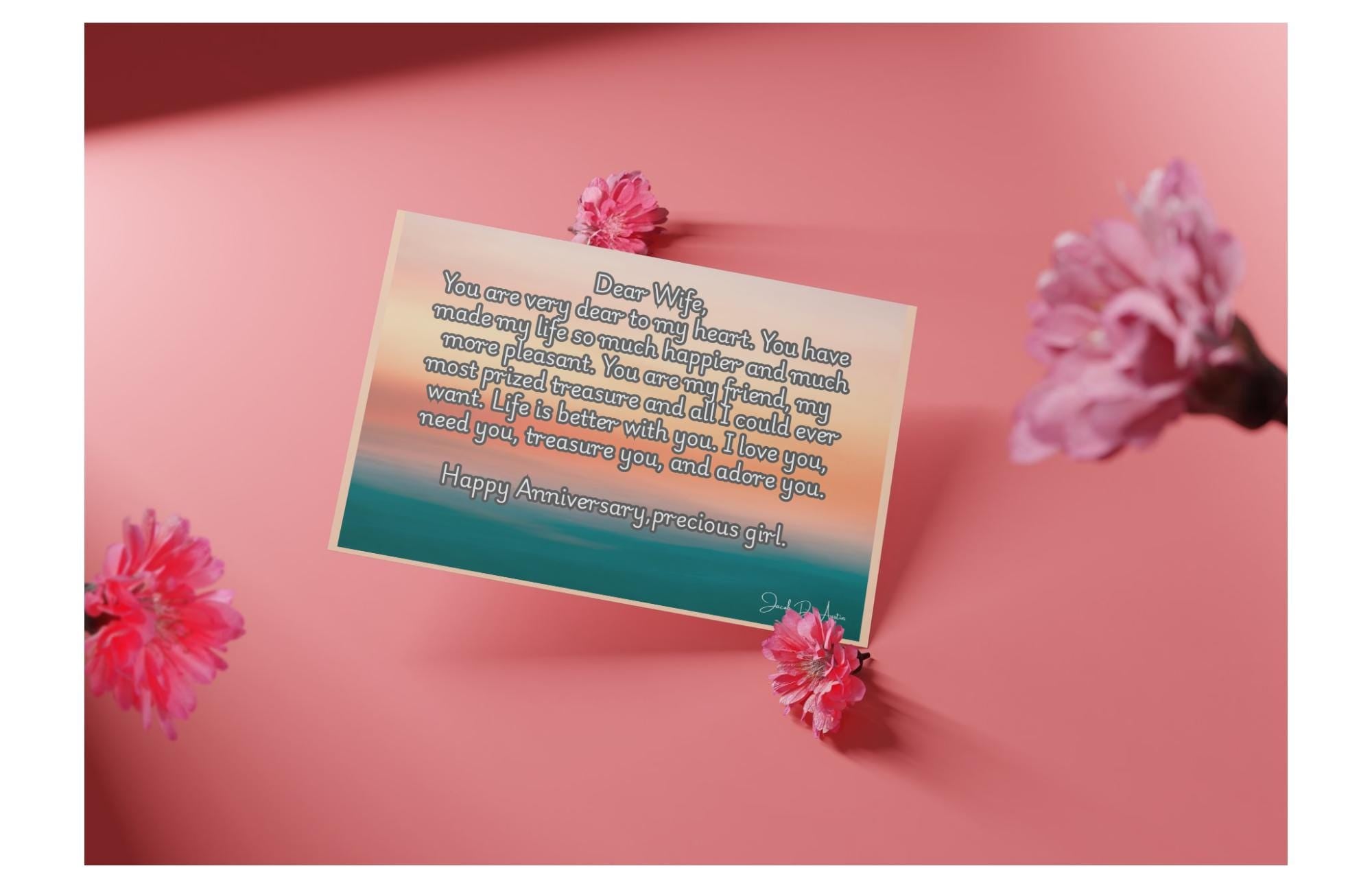 Anniversary Card for Her -"Dear Wife" - Sunset Design - Digital/Printable Card
