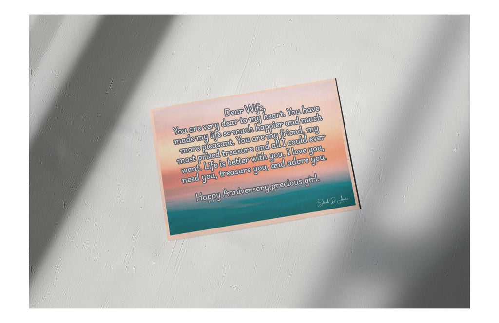 Anniversary Card for Her -"Dear Wife" - Sunset Design - Digital/Printable Card