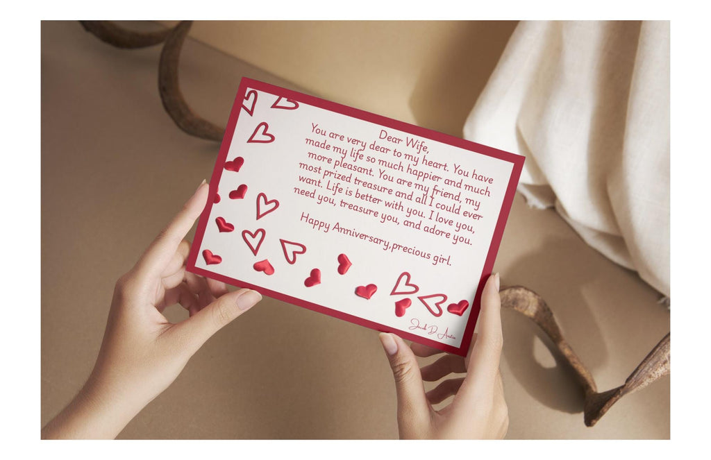 Anniversary Card for Her - "Dear Wife" - Hearts Design - Digital/Printable Card