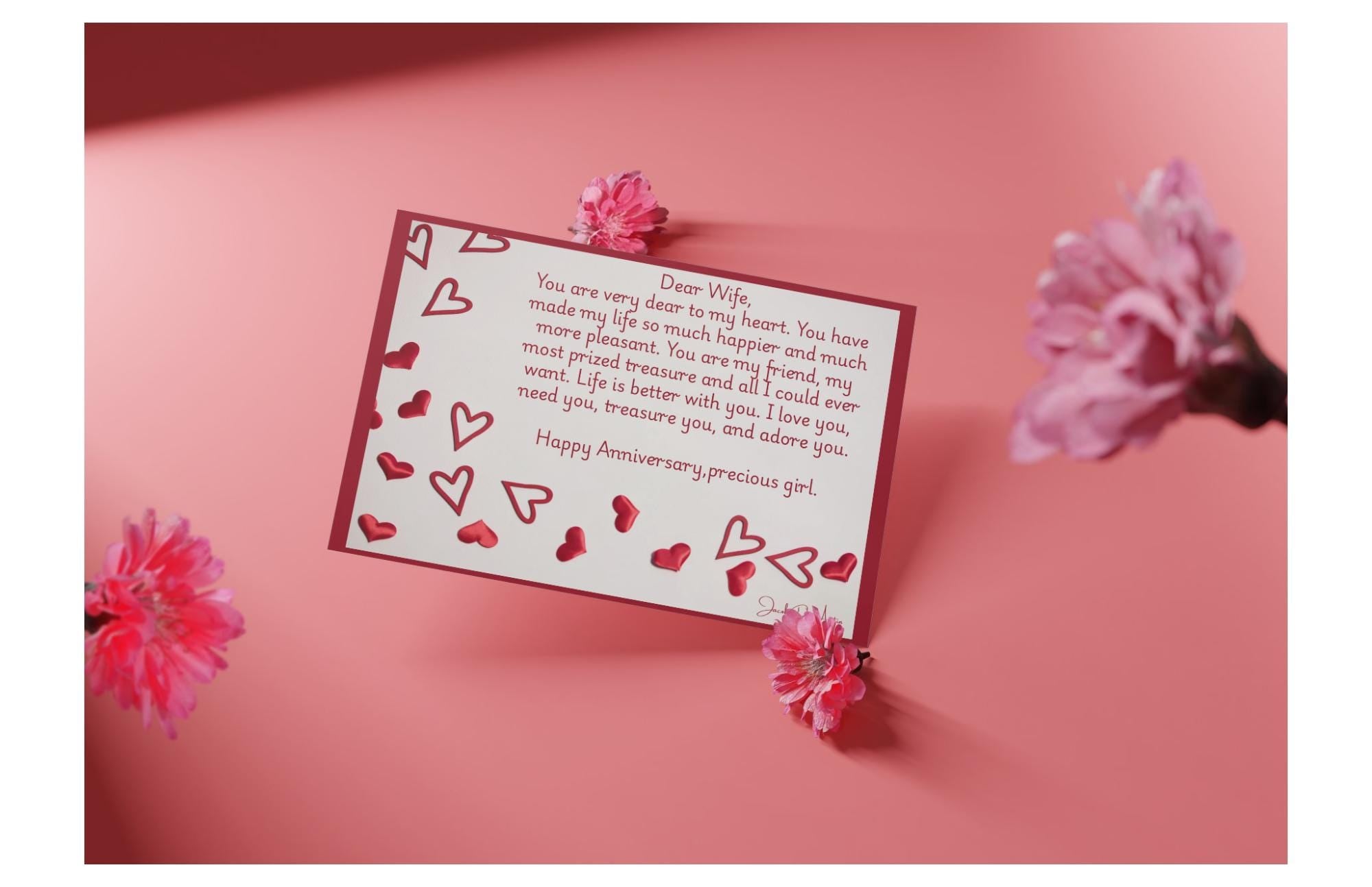 Anniversary Card for Her - "Dear Wife" - Hearts Design - Digital/Printable Card