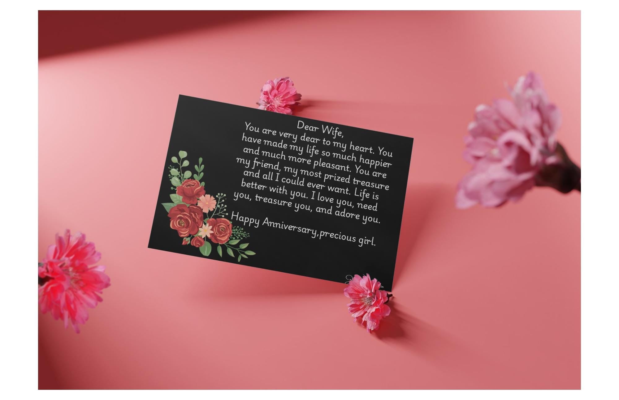 Anniversary Card for Her - "Dear Wife" - Black Design - Digital/Printable Card