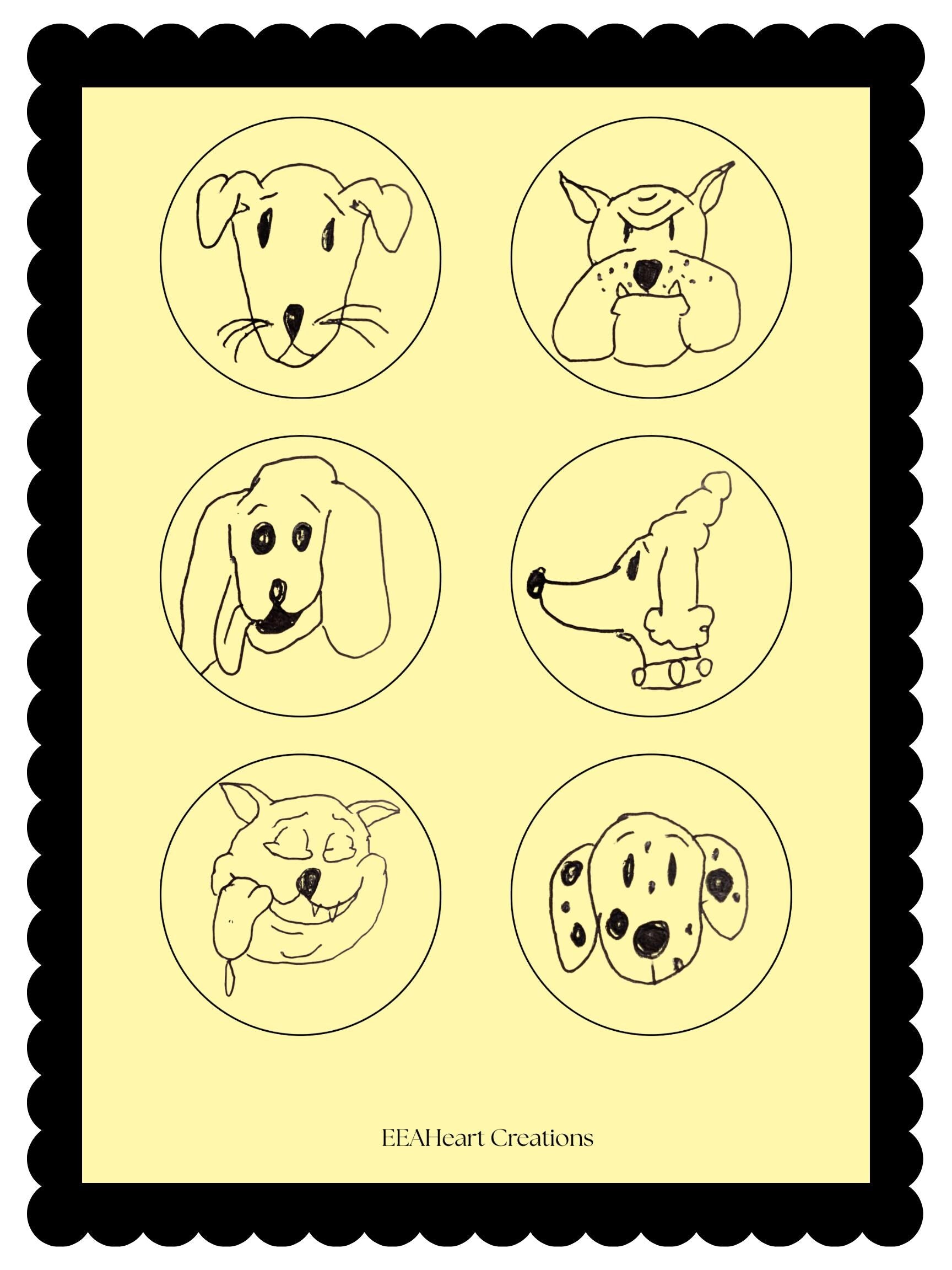 Doggy drawing stickers printable, hand-drawn dog decals, digital download PNG