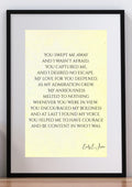 Romantic wall art digital download, love poem You Swept Me Away, yellow parchment printable