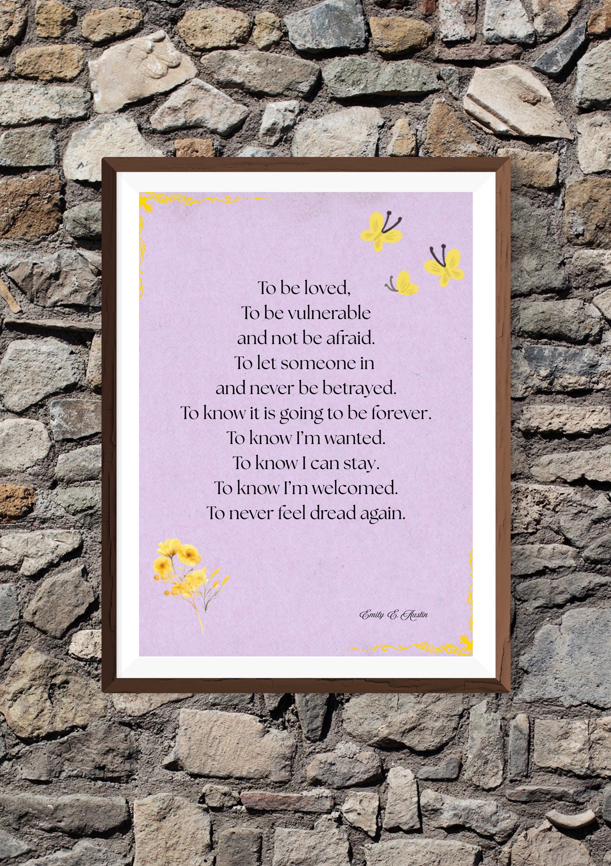 Romantic love poem art print, purple digital download poster, To Be Loved
