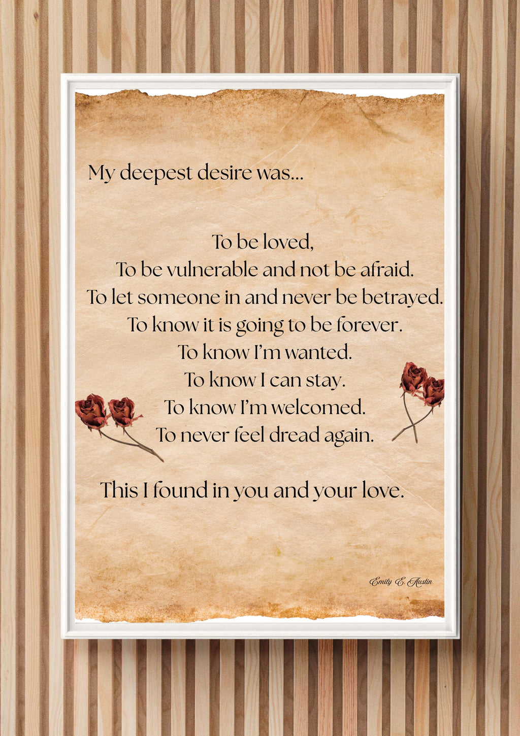 Romantic poetry wall art digital download, parchment rose print