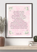 Romantic poetry wall art print, You Swept Me Away, pink parchment digital download