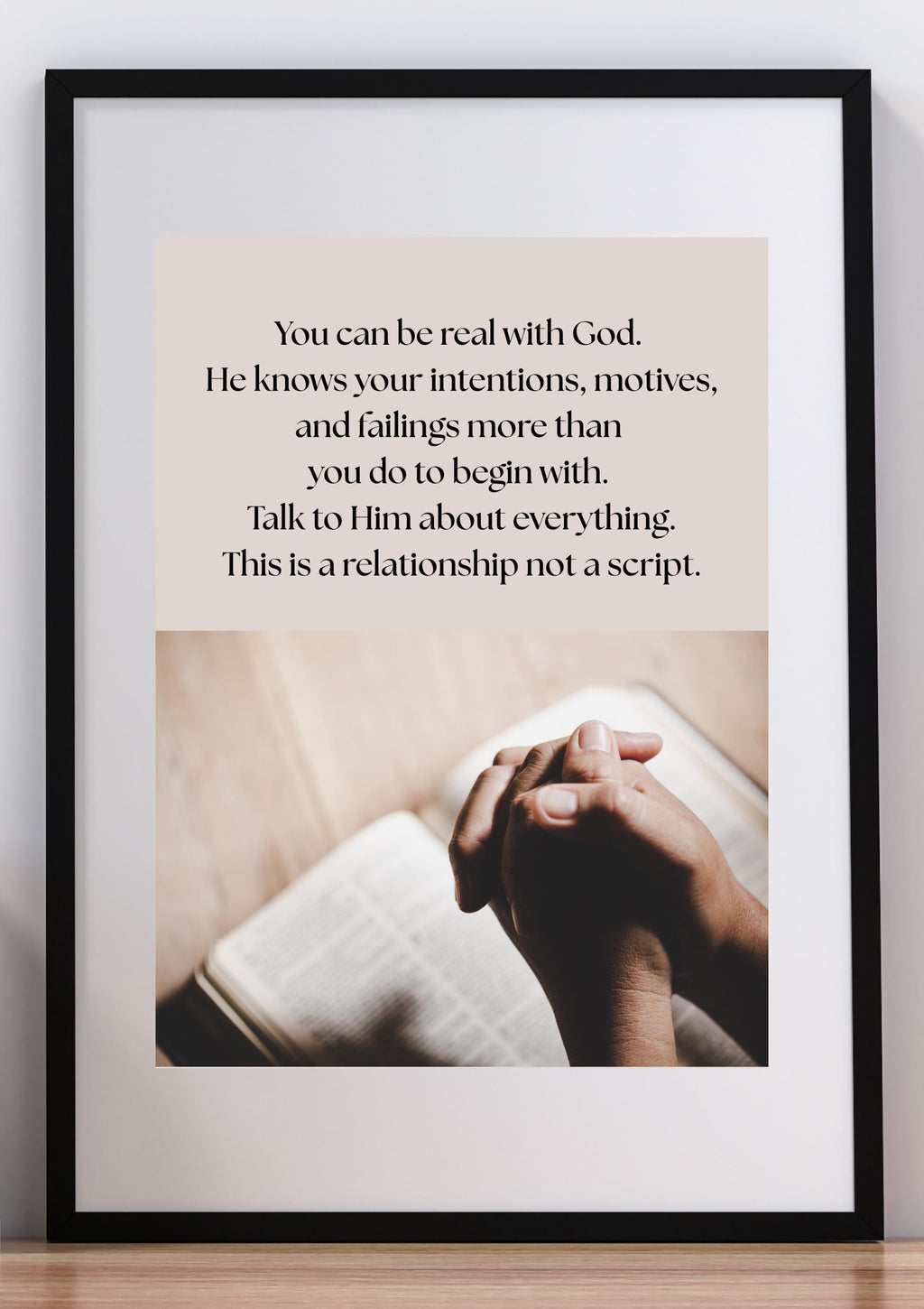You Can Be Real printable, praying hands spiritual quote wall art, digital download