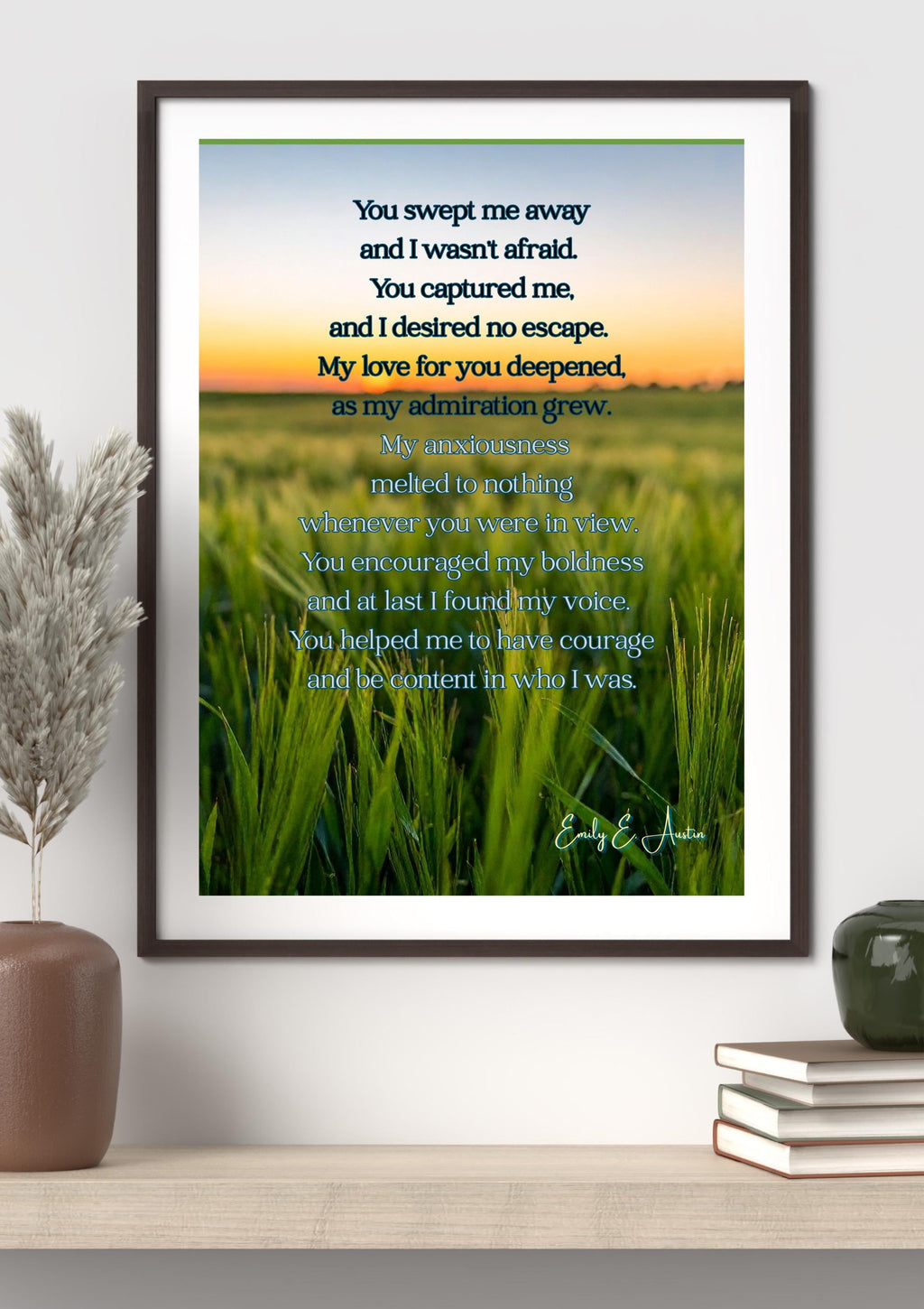 Romantic Love Poem Wall Art – "You Swept Me Away" Grass Field Design (Digital Download)