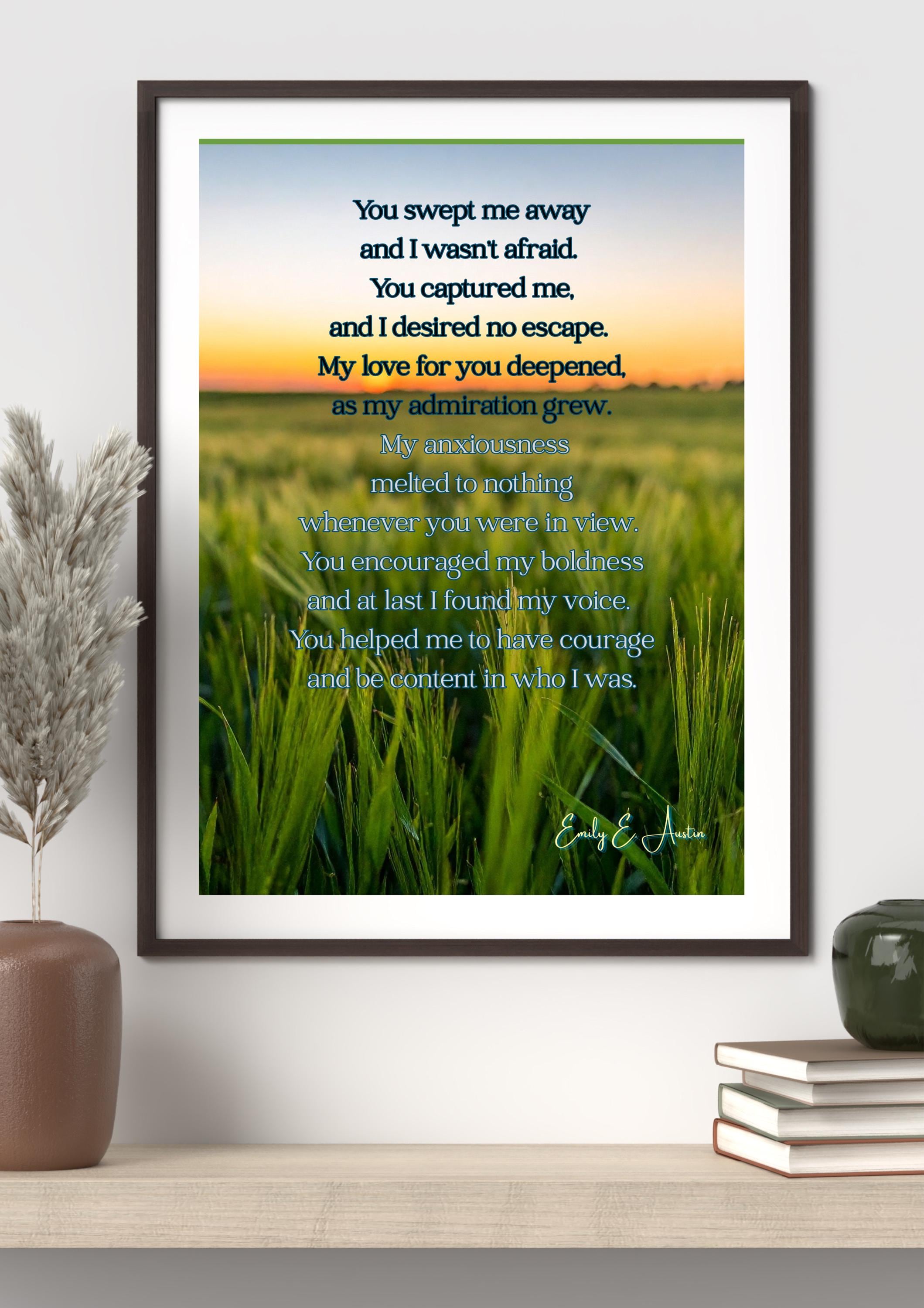Romantic Love Poem Wall Art – "You Swept Me Away" Grass Field Design (Digital Download)