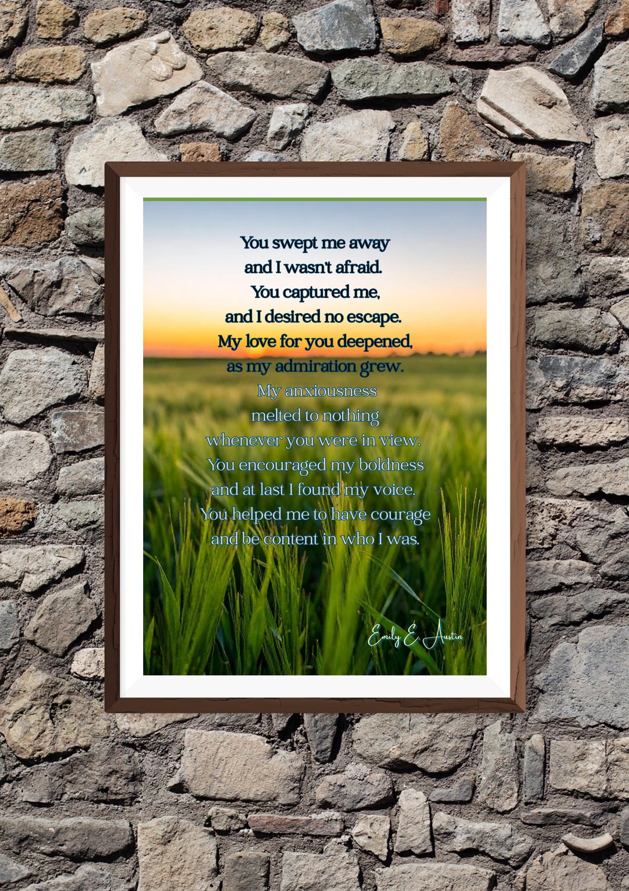 Romantic Love Poem Wall Art – "You Swept Me Away" Grass Field Design (Digital Download)