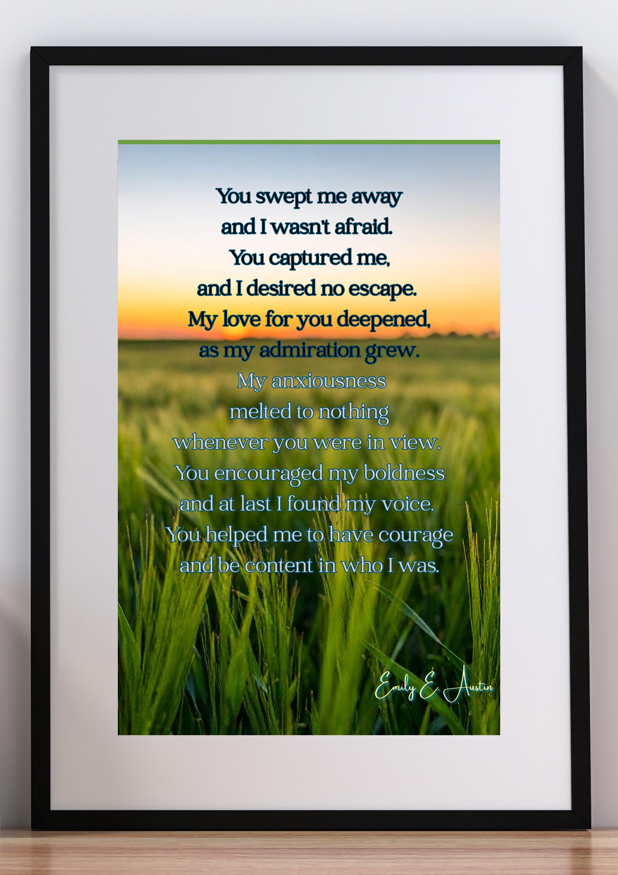 Romantic Love Poem Wall Art – "You Swept Me Away" Grass Field Design (Digital Download)