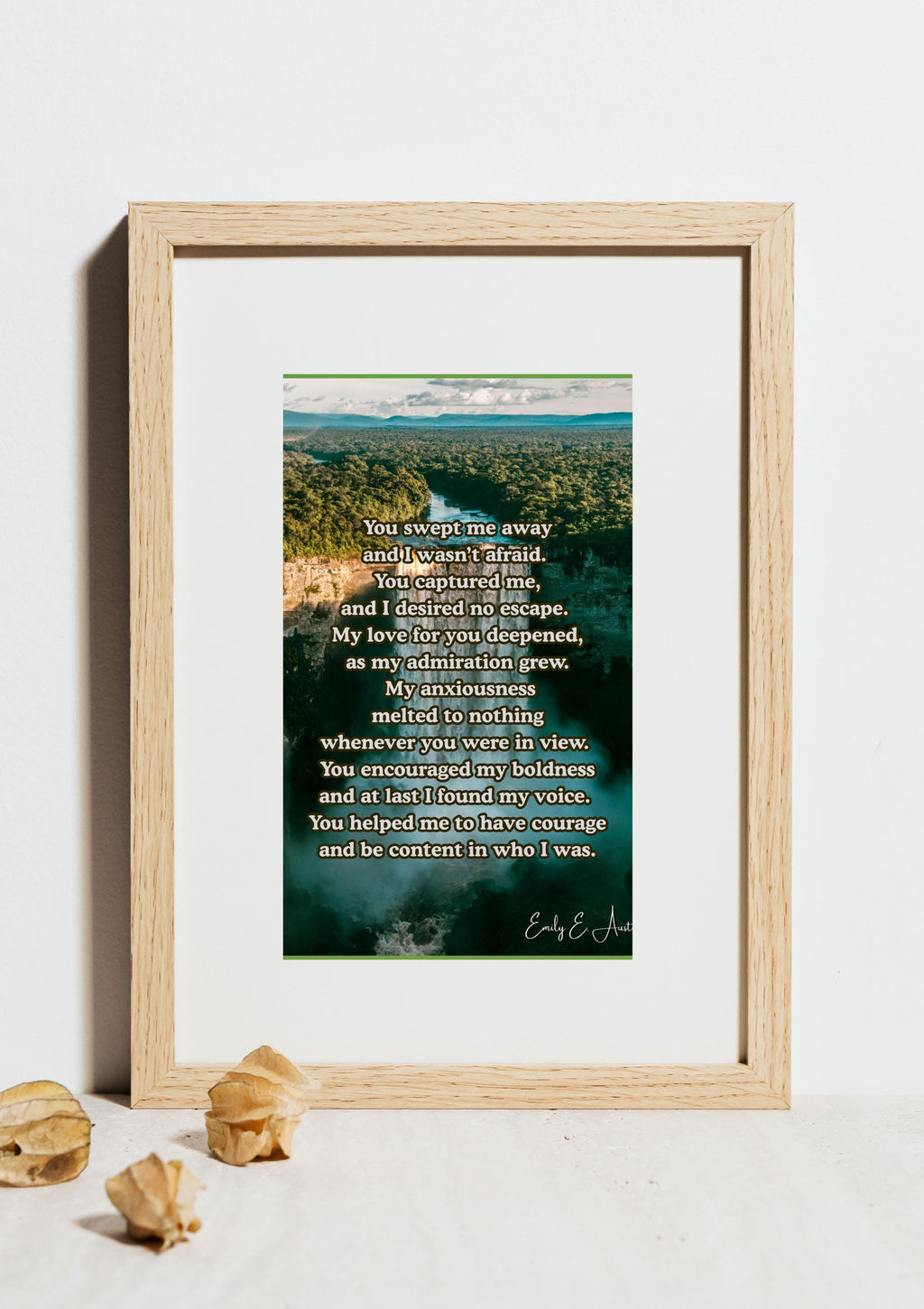 Romantic Decor Love Poem "You Swept me Away" - Waterfall Design - Digital Download Poster