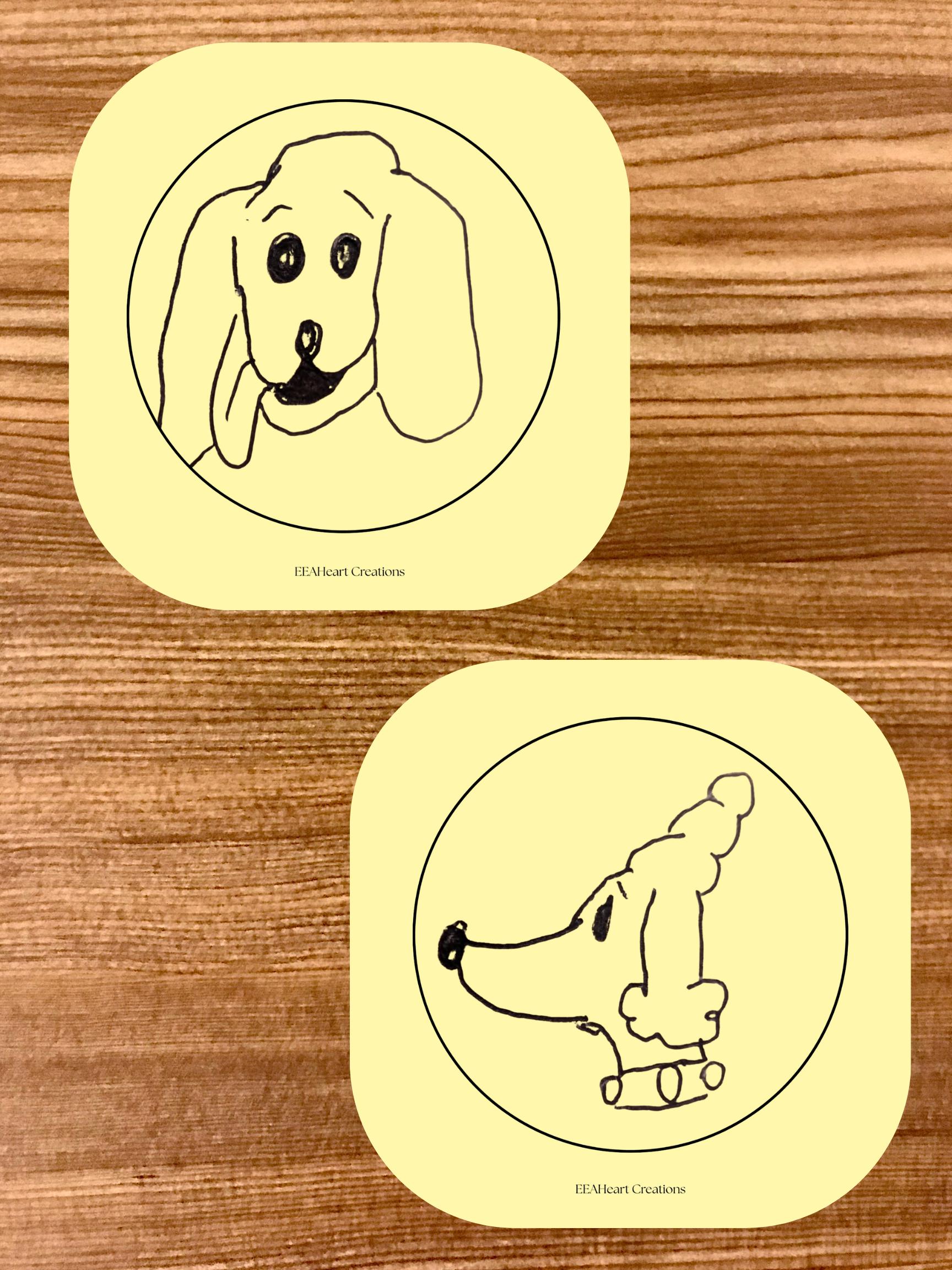 Doggy drawing stickers printable, hand-drawn dog decals, digital download PNG