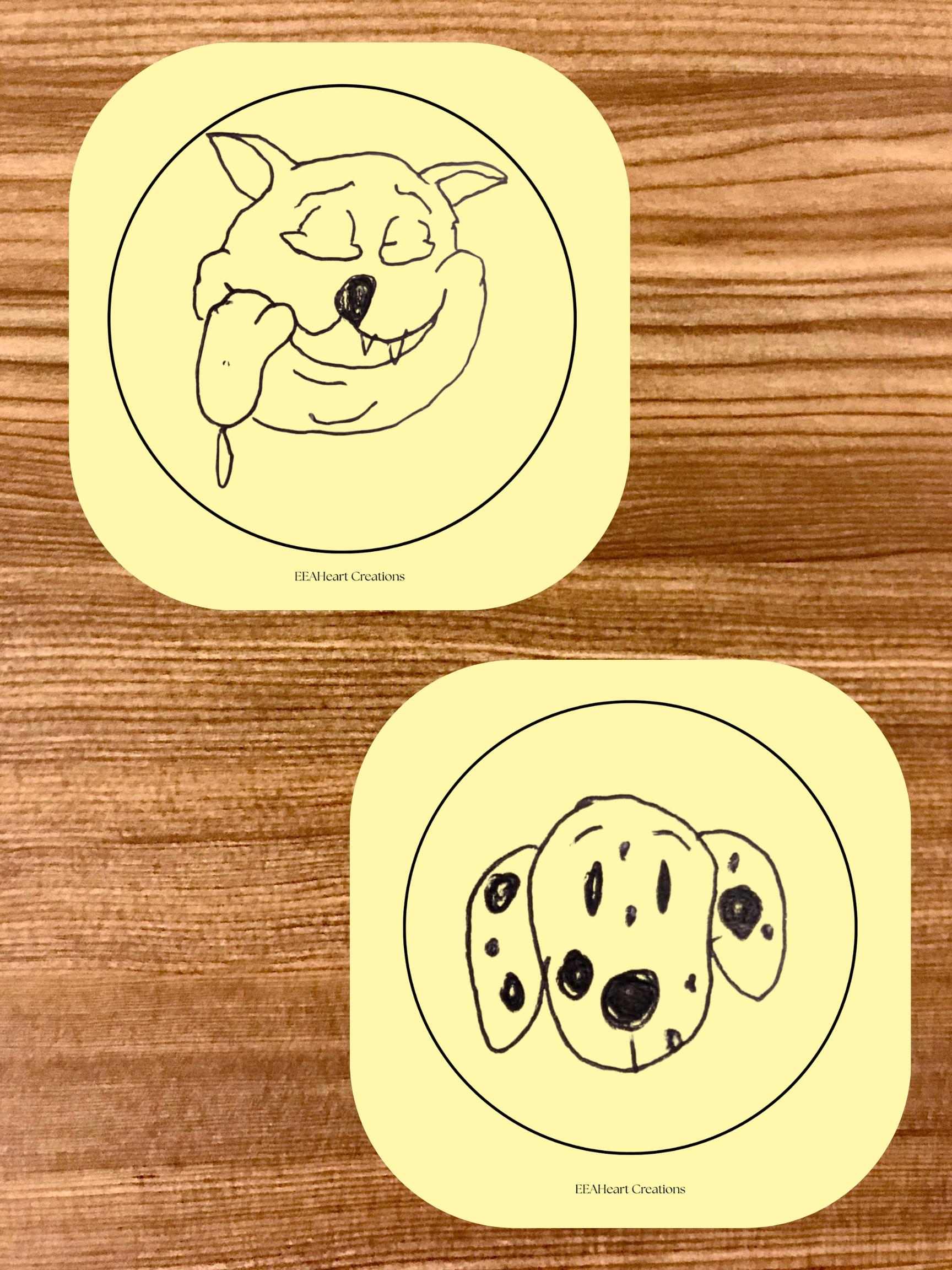 Doggy drawing stickers printable, hand-drawn dog decals, digital download PNG