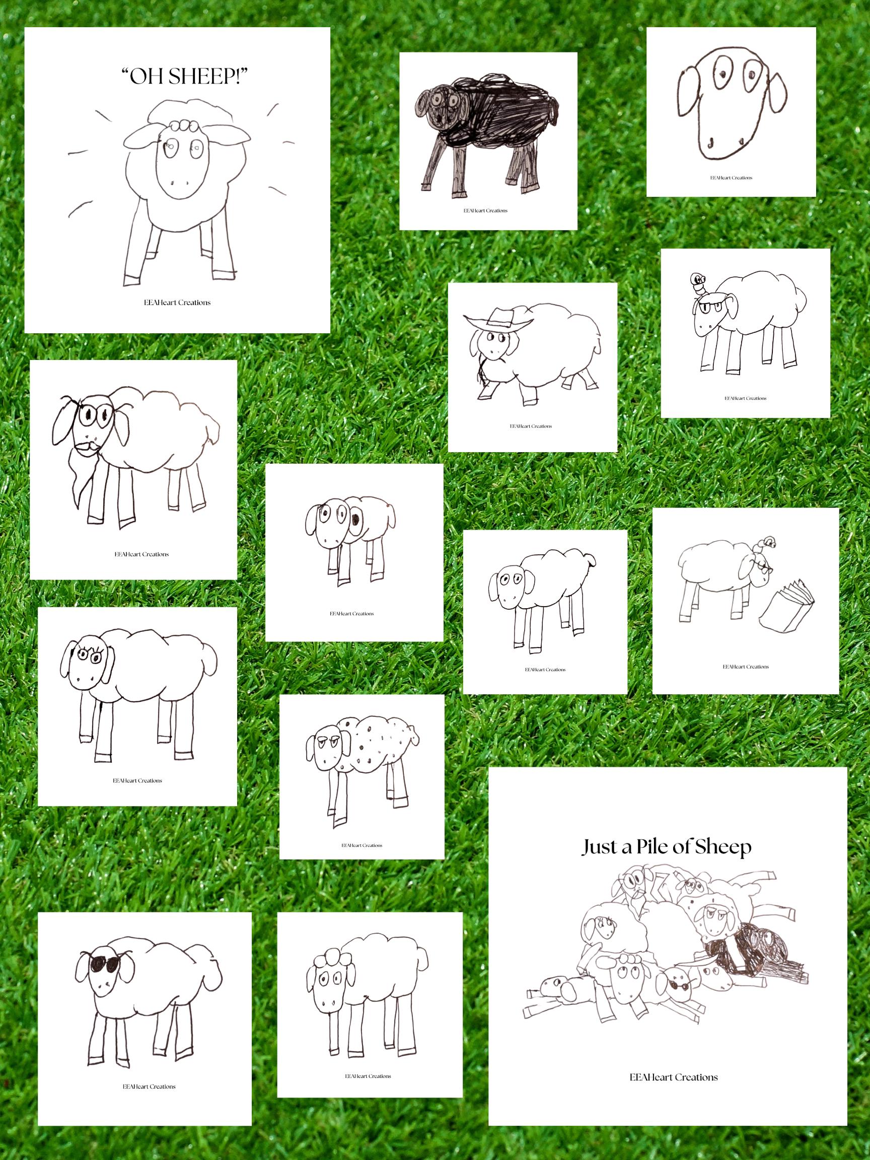 Uniquely Drawn Sheep Stickers - Digital Download