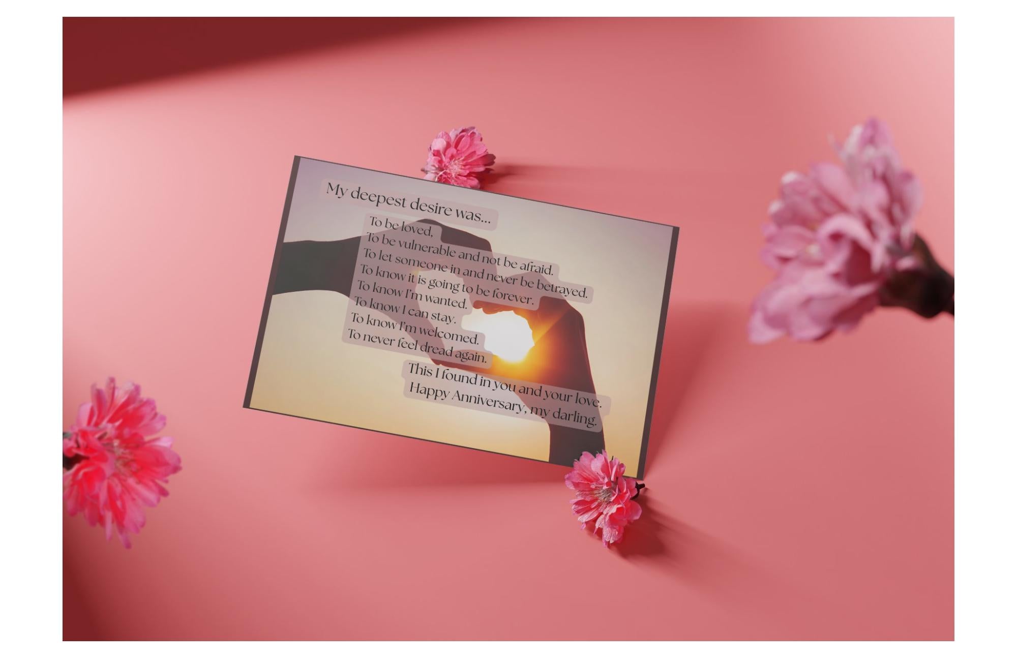 Anniversary Card "My Deepest Desire" - Heart Hands