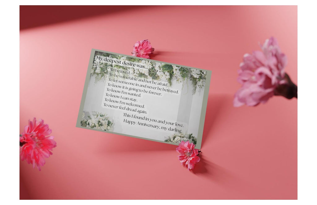 Romantic Anniversary Card - "My Deepest Desire" - White Flowers Design
