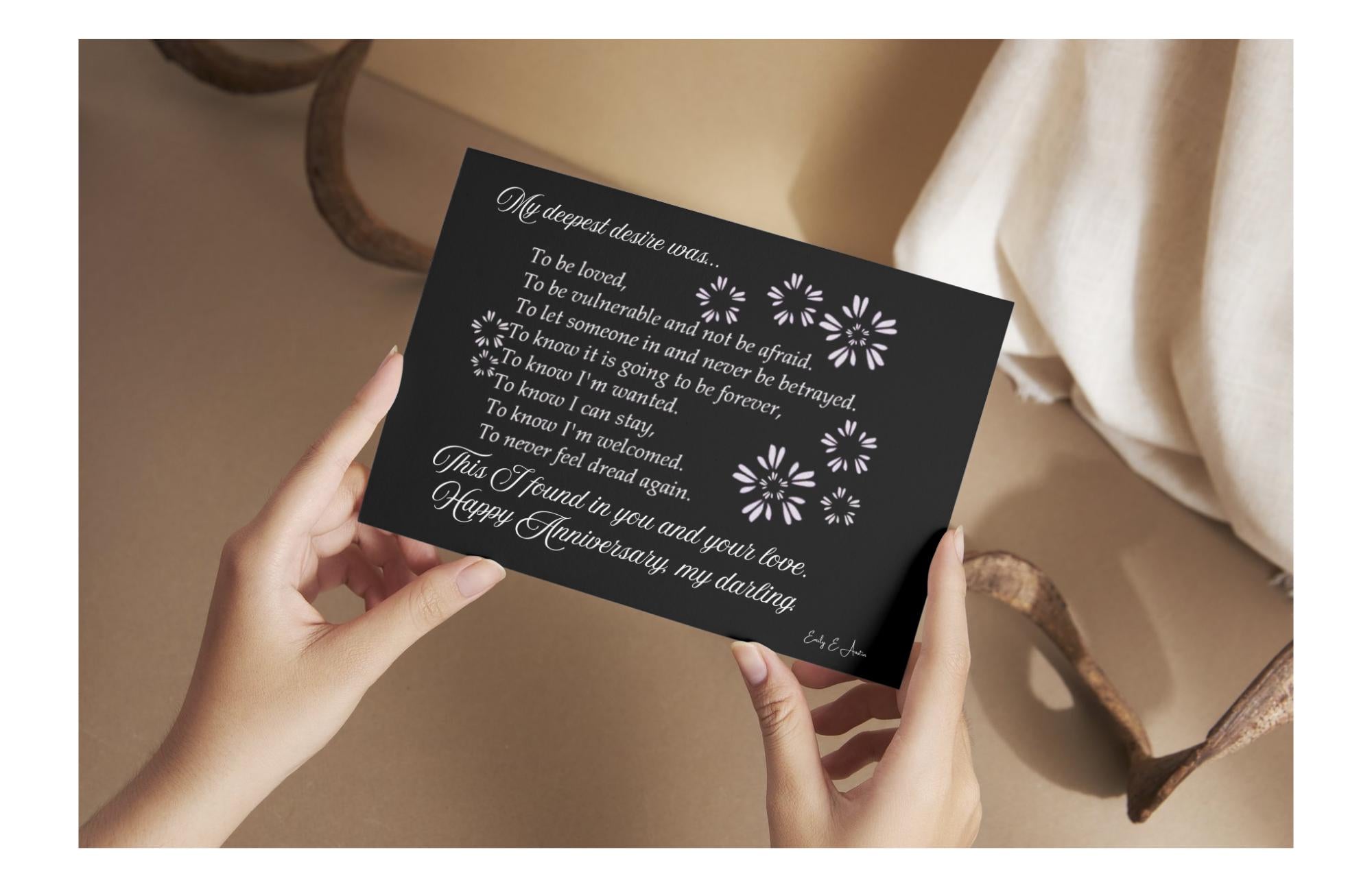 Romantic Anniversary Card - "My Deepest Desire" - Black Design - Digital/Printable Card