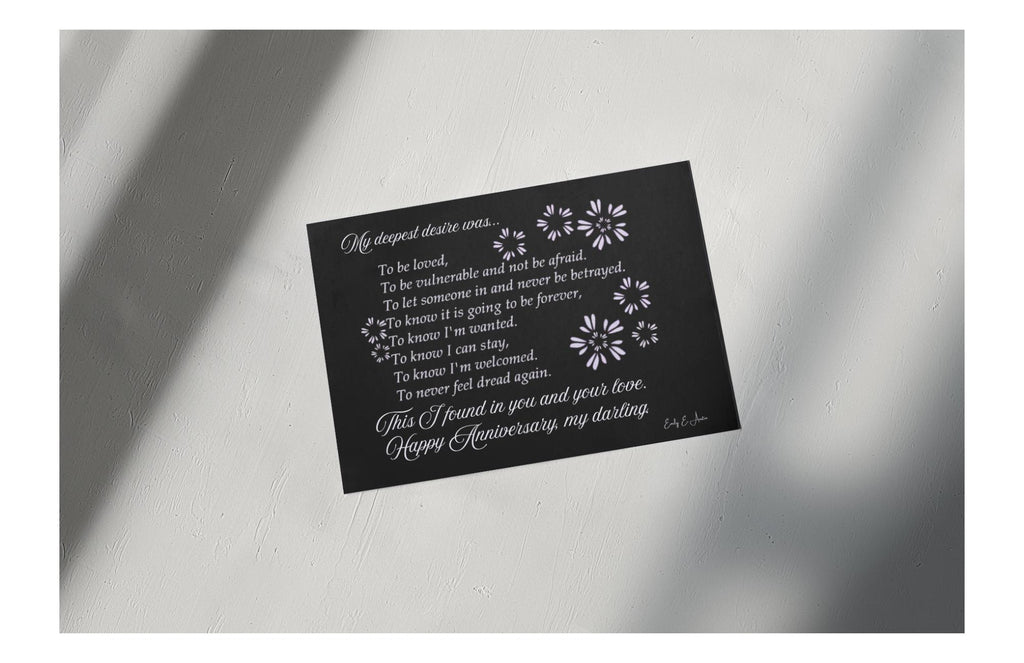 Romantic Anniversary Card - "My Deepest Desire" - Black Design - Digital/Printable Card